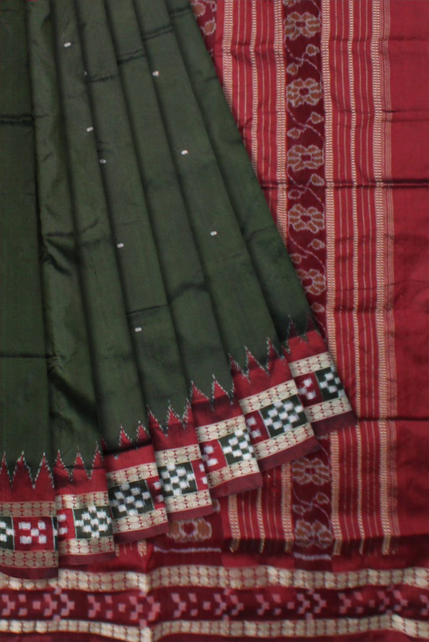 MEHENDI AND MAROON COLOR DHADI PASAPALI PATTERN PATA SAREE, WITH BLOUSE PIECE. - Koshali Arts & Crafts Enterprise