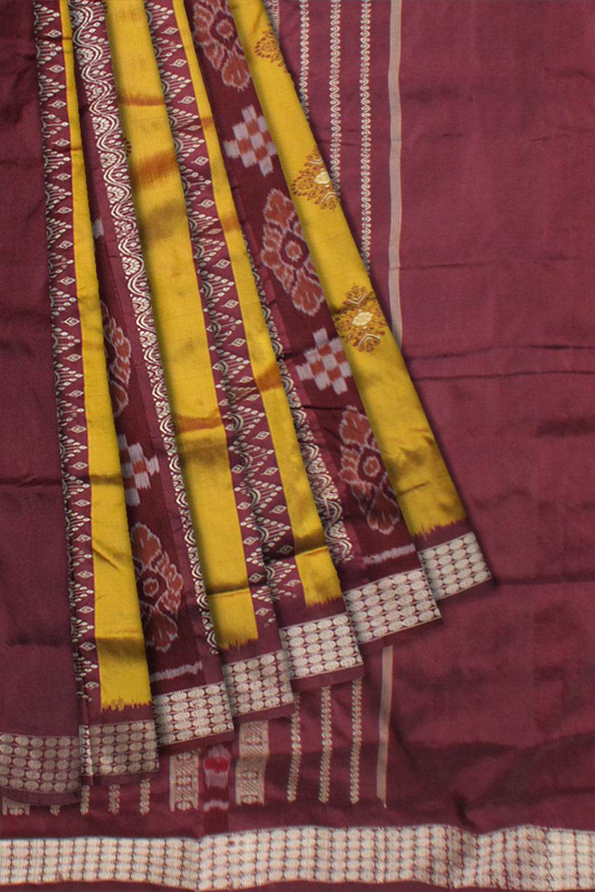 YELLOW AND COFFEE COLOR PATLI PATA SAREE ,WITH MATCHING BLOUSE PIECE. - Koshali Arts & Crafts Enterprise