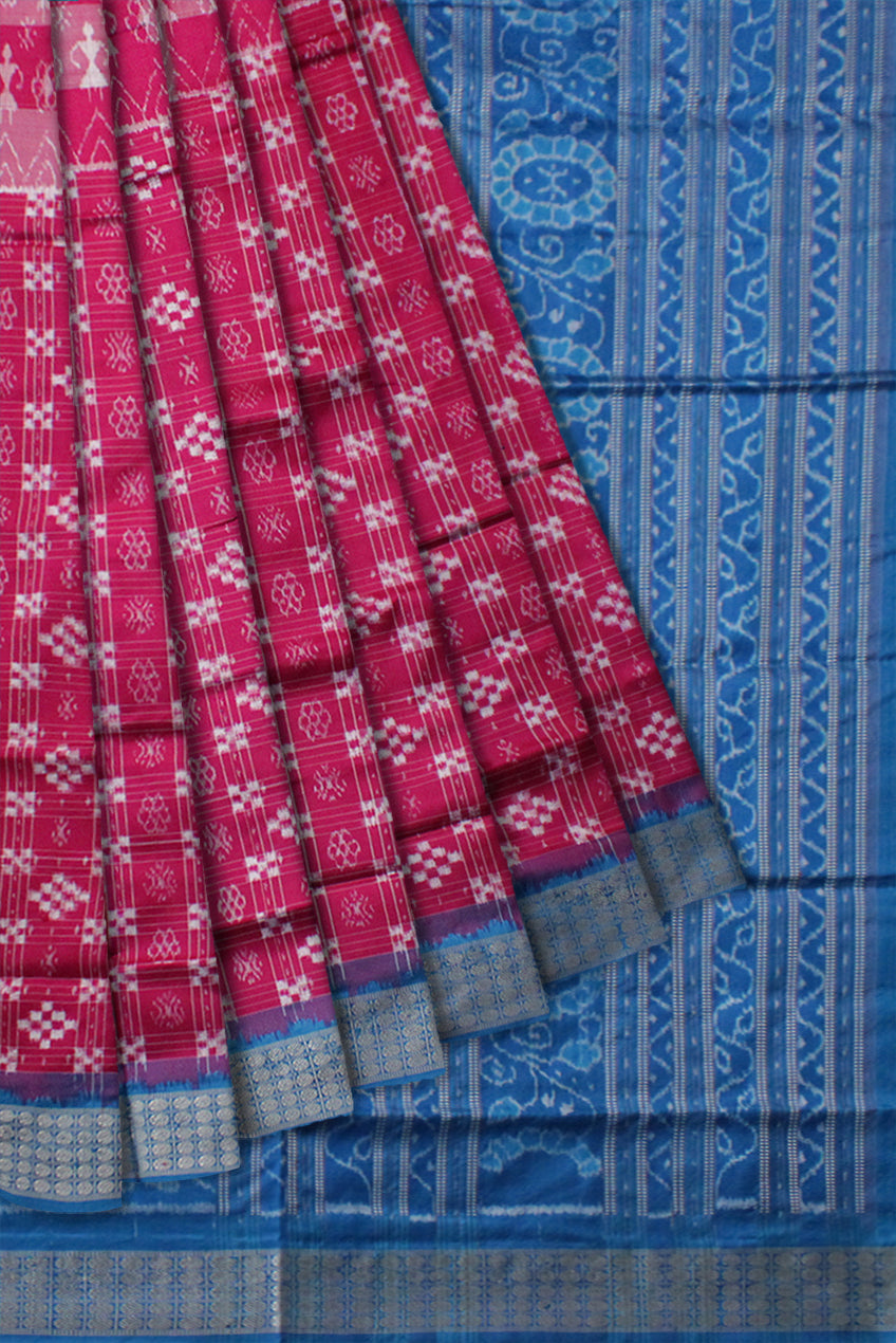 PASAPALI WITH TERRACOTTA PATTERN PURE SILK SAREE IS PINK AND SKY COLOR BASE,WITH BLOUSE PIECE. - Koshali Arts & Crafts Enterprise