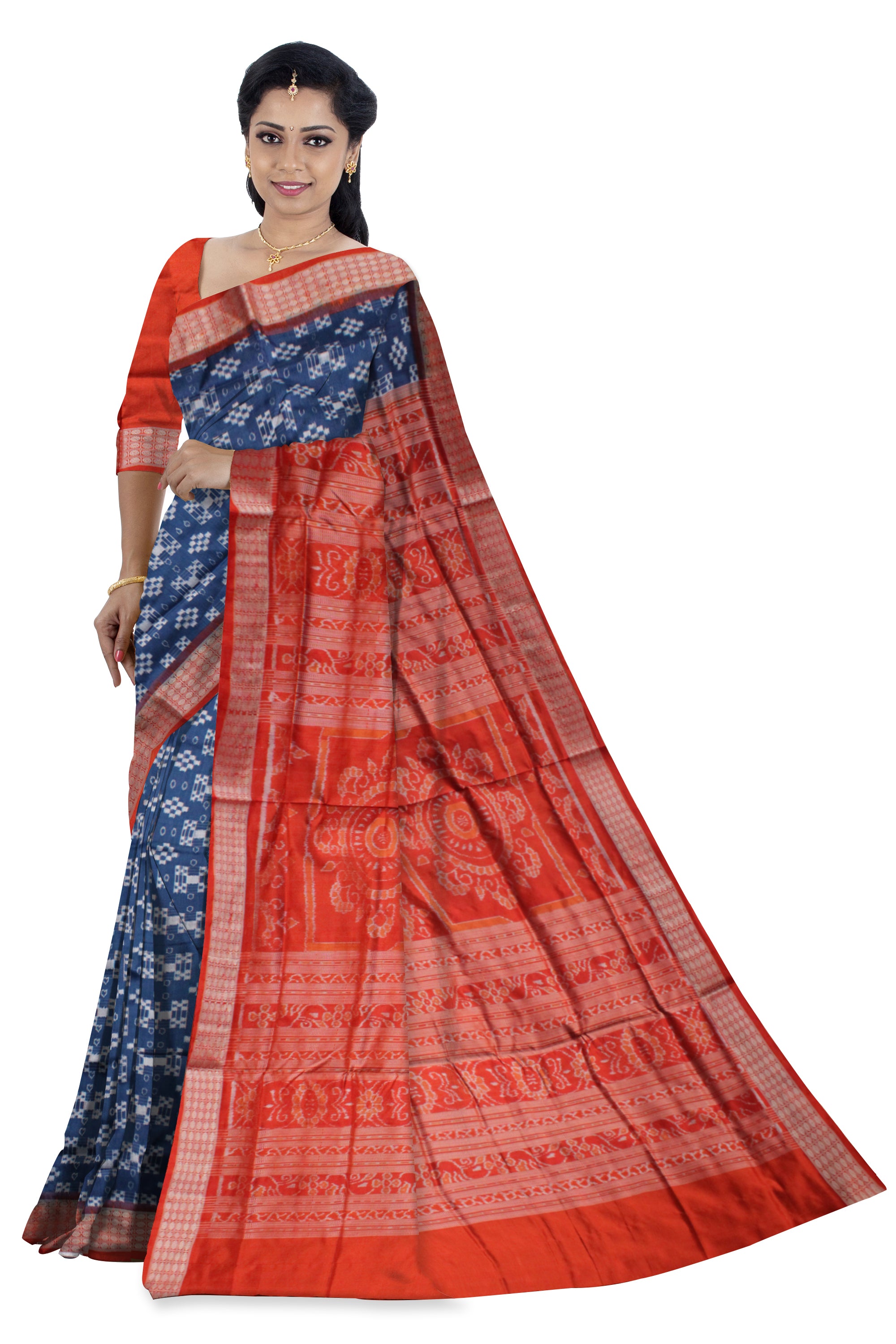 LIGHT BLUE AND ORANGE COLOR  PASAPALI PURE SILK SAREE,WITH BLOUSE PIECE. - Koshali Arts & Crafts Enterprise