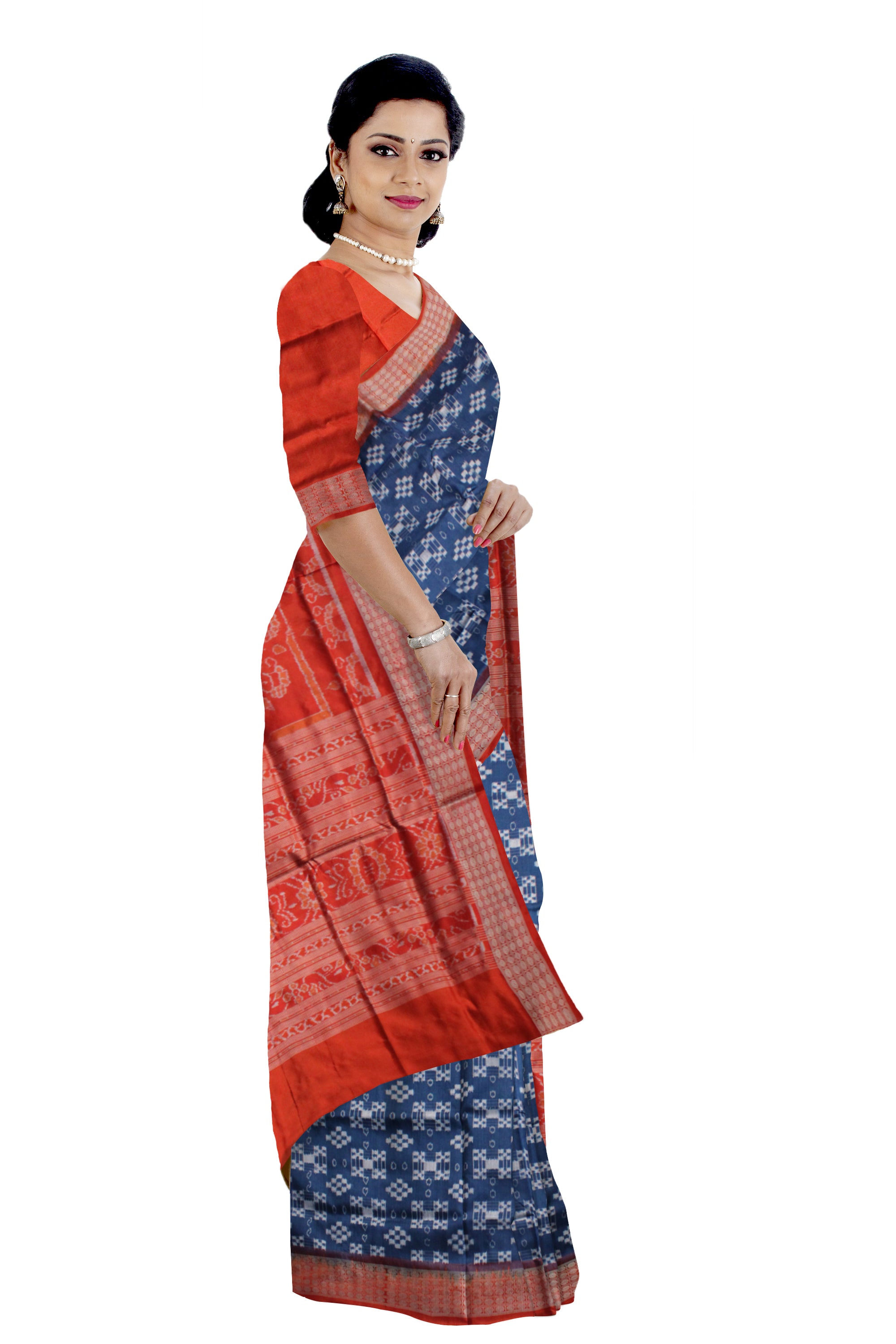 LIGHT BLUE AND ORANGE COLOR  PASAPALI PURE SILK SAREE,WITH BLOUSE PIECE. - Koshali Arts & Crafts Enterprise