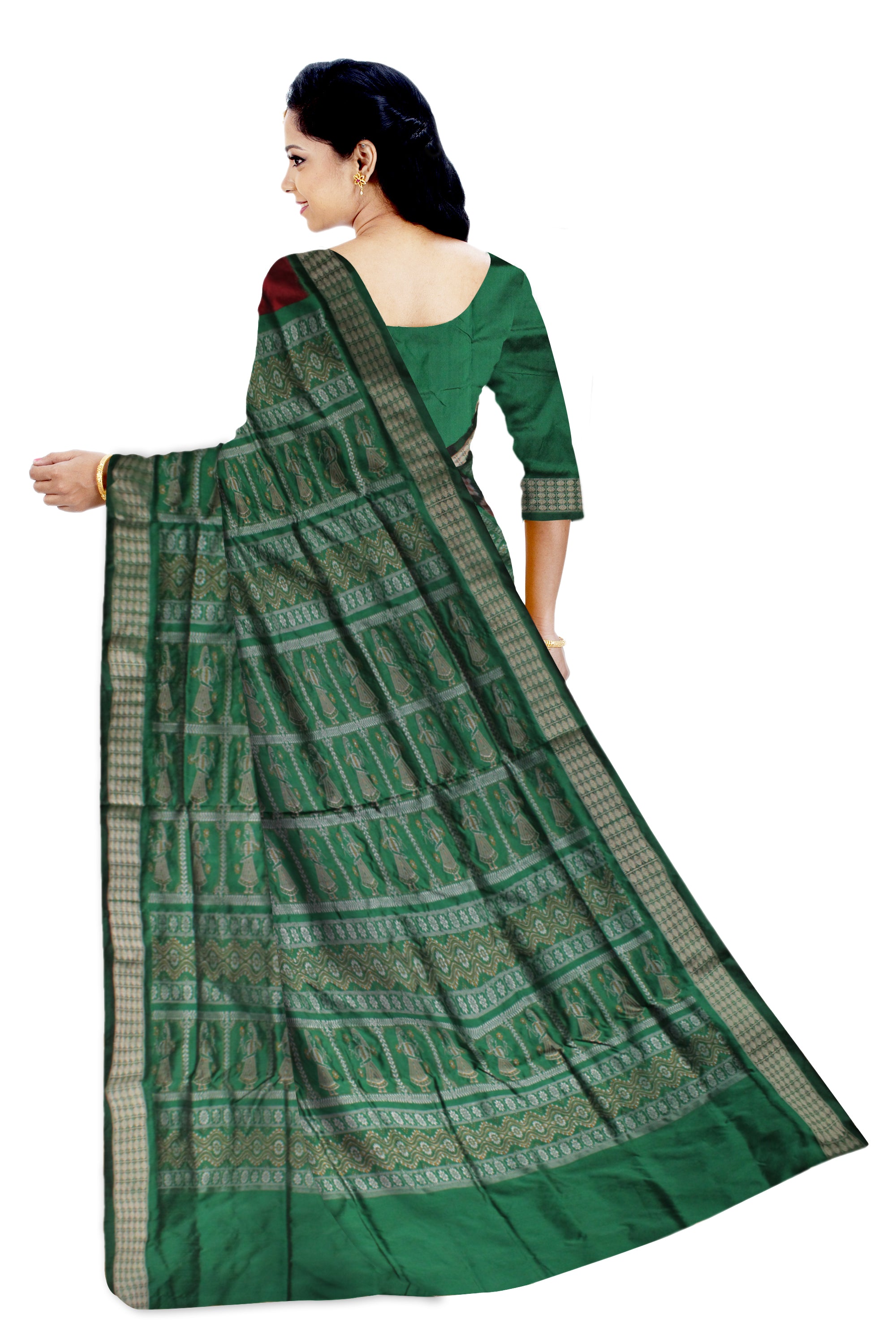 MAROON & GREEN COLOR SAPTA PATTERN PATA SAREE, ATTACHED WITH MATCHING BLOUSE PIECE. - Koshali Arts & Crafts Enterprise