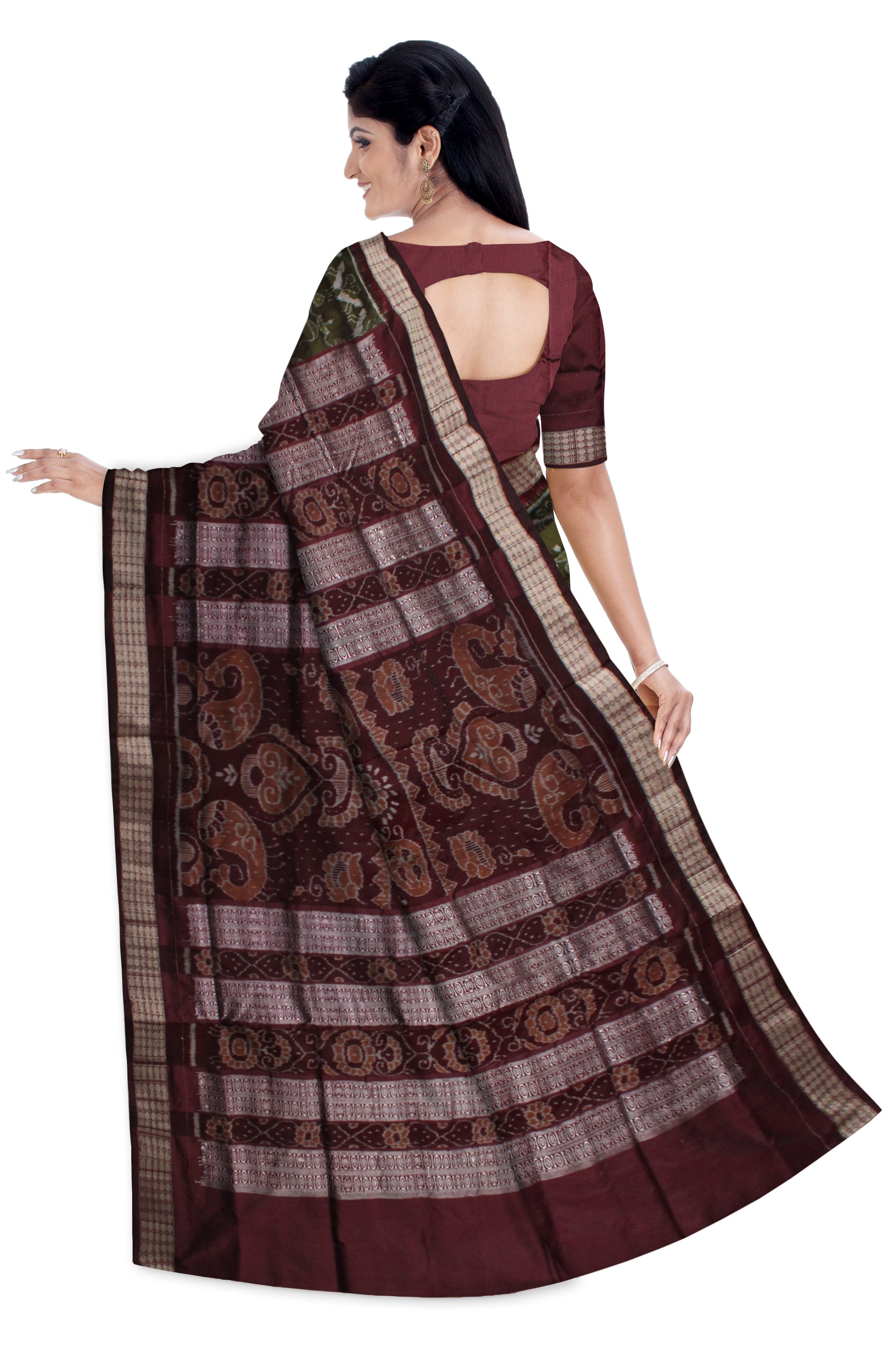 MEHENDI AND COFFEE COLOR TERRACOTTA PATTERN PATLI PATA SAREE,COMES WITH MATCHING BLOUSE PIECE. - Koshali Arts & Crafts Enterprise