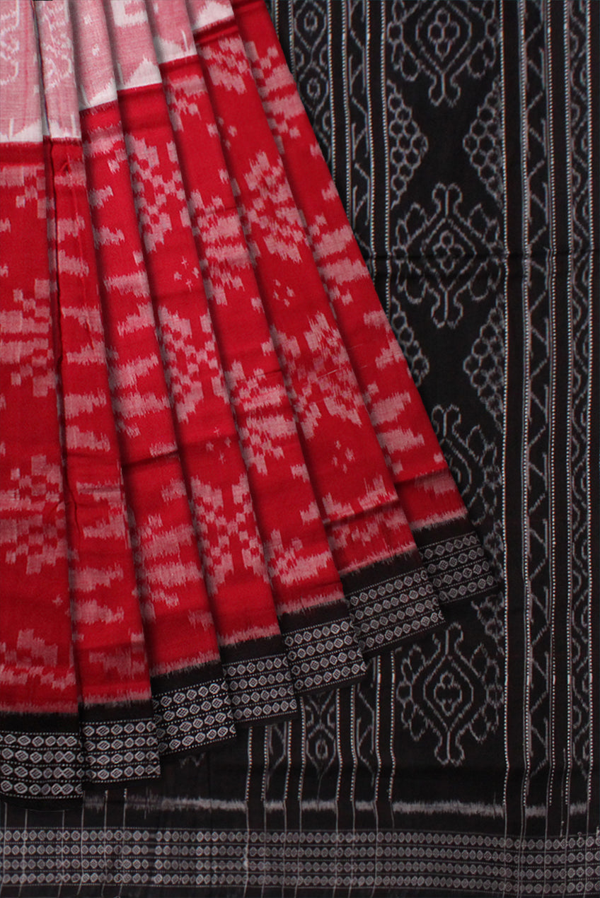 RED,LIGHT PINK AND BLACK COLOR FLOWER PATTERN PURE COTTON SAREE,WITHOUT BLOUSE PIECE. - Koshali Arts & Crafts Enterprise