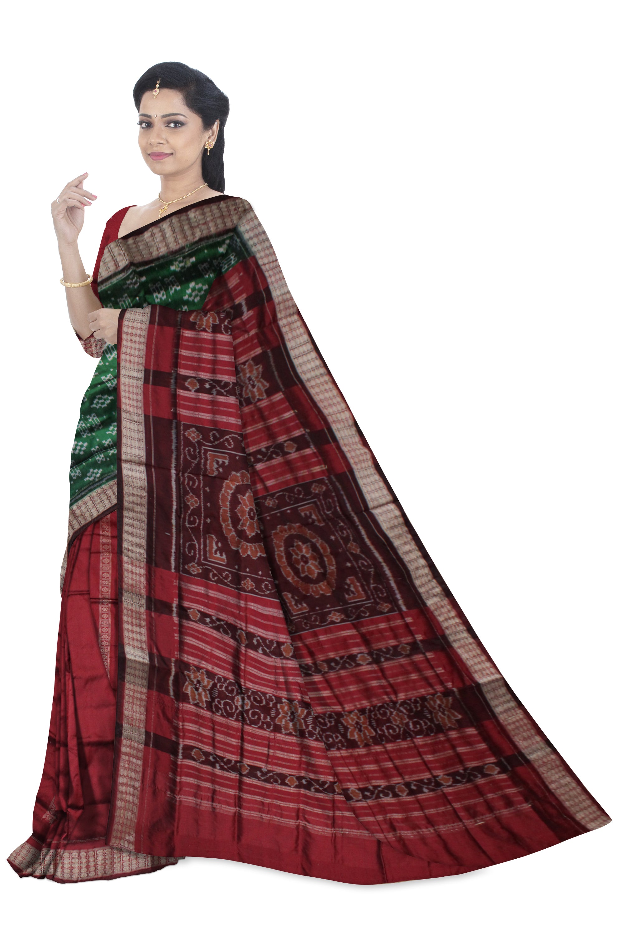 HALF BODY PASAPALI WORK PATLI PATA SAREE IS GREEN AND MAROON COLOR BASE,WITH BLOUSE PIECE. - Koshali Arts & Crafts Enterprise