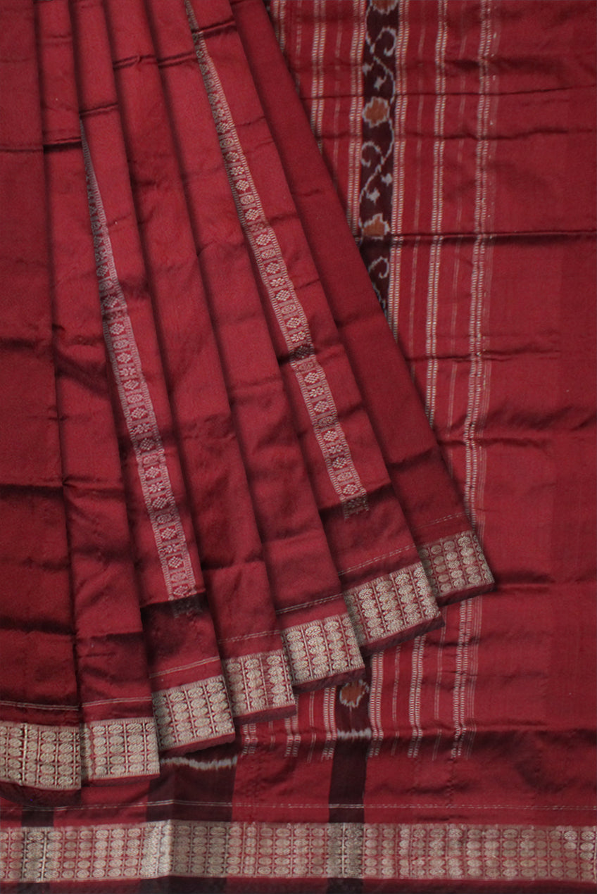 HALF BODY PASAPALI WORK PATLI PATA SAREE IS GREEN AND MAROON COLOR BASE,WITH BLOUSE PIECE. - Koshali Arts & Crafts Enterprise