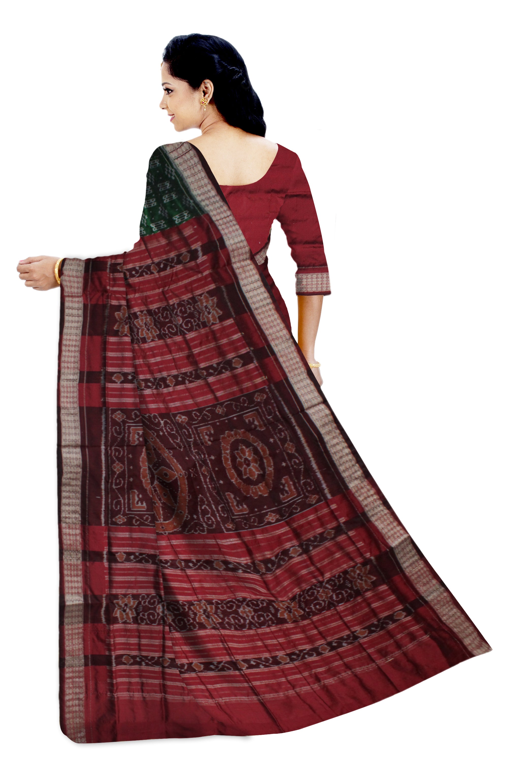 HALF BODY PASAPALI WORK PATLI PATA SAREE IS GREEN AND MAROON COLOR BASE,WITH BLOUSE PIECE. - Koshali Arts & Crafts Enterprise