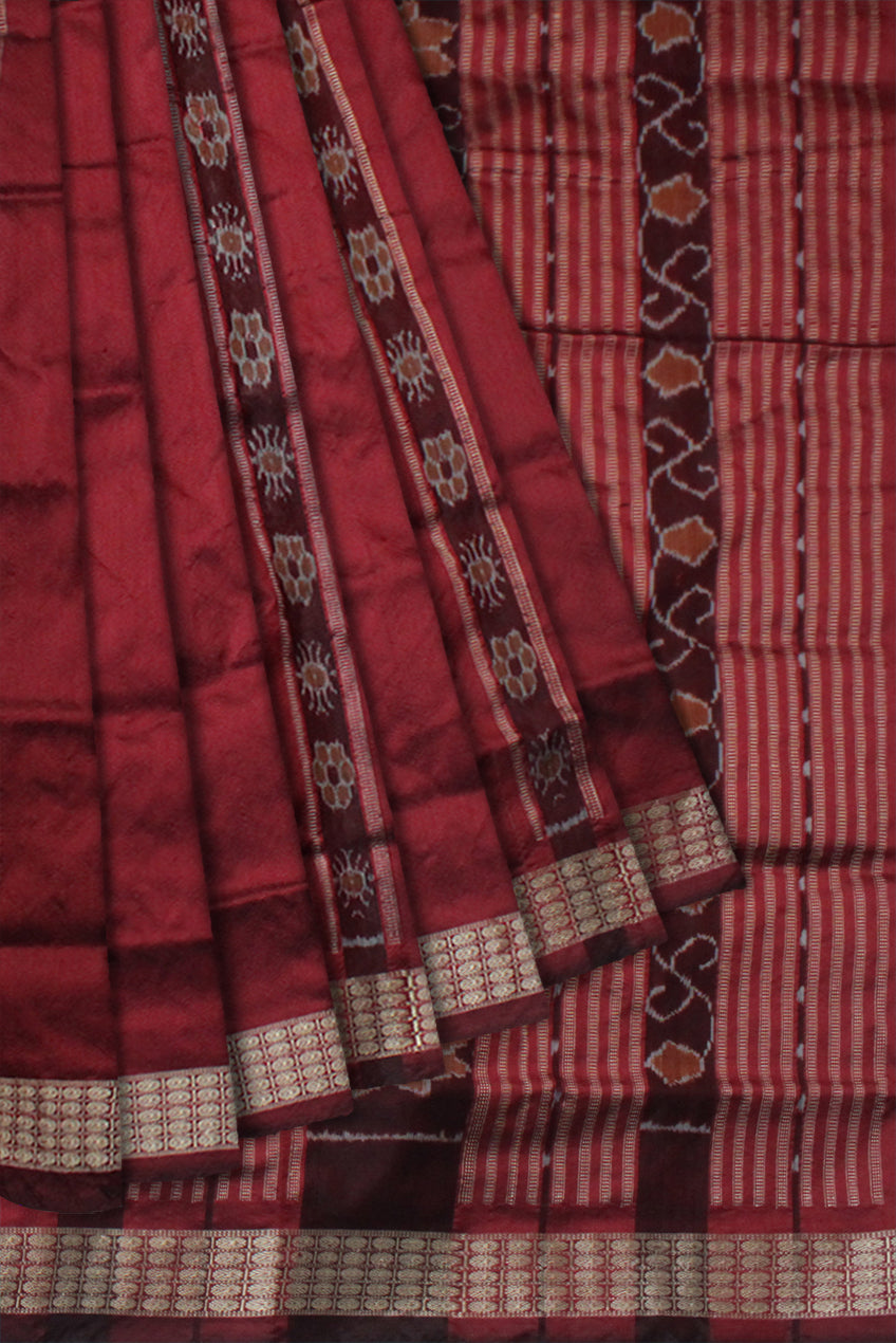 TERRACOTTA PATTERN PATLI PATA SAREE IS BLACK AND MAROON COLOR BASE,COMES WITH MATCHING BLOUSE PIECE. - Koshali Arts & Crafts Enterprise