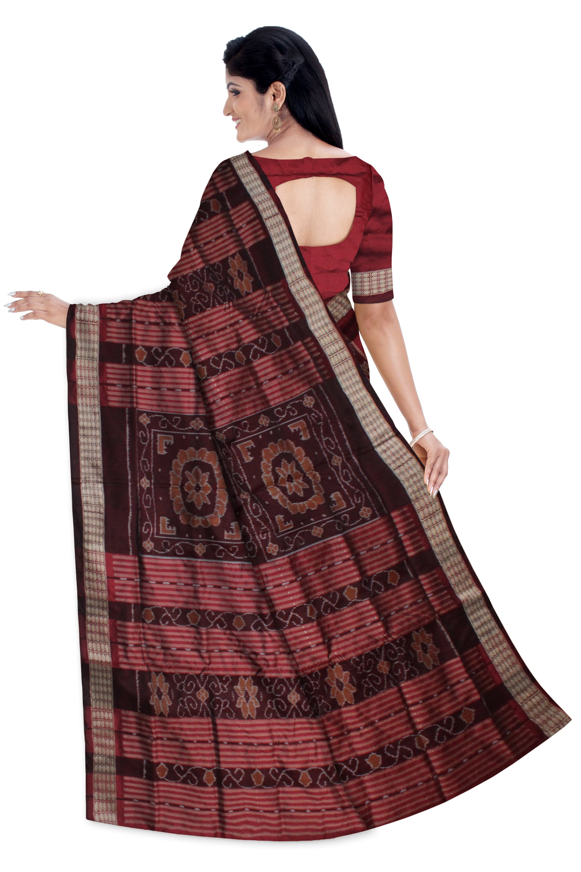 TERRACOTTA PATTERN PATLI PATA SAREE IS BLACK AND MAROON COLOR BASE,COMES WITH MATCHING BLOUSE PIECE. - Koshali Arts & Crafts Enterprise