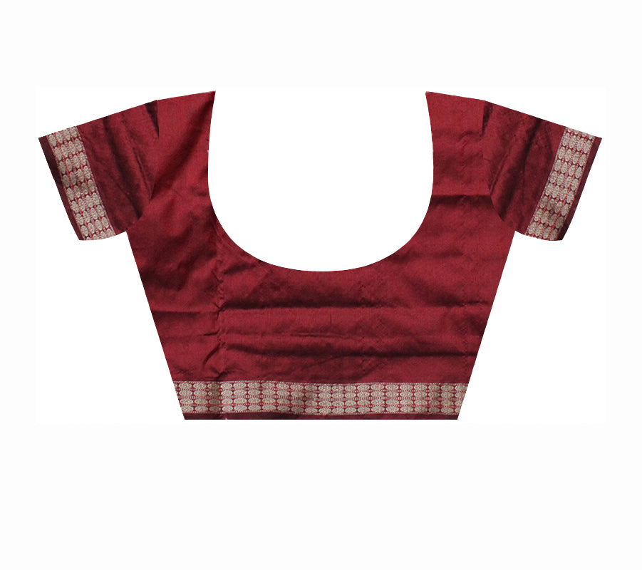 IKAT WITH SMALL FLOWER PATTERN PATLI PATA SAREE IS MAROON COLOR, WITH MATCHING BLOUSE PIECE. - Koshali Arts & Crafts Enterprise