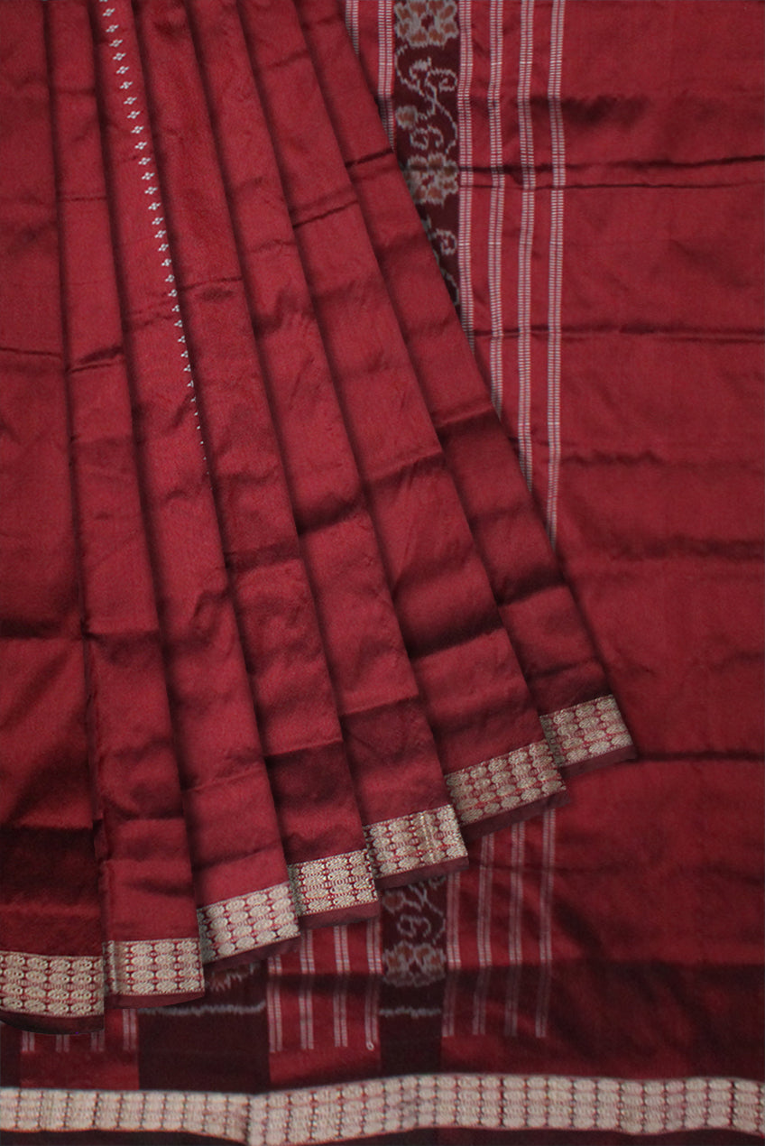 IKAT WITH SMALL FLOWER PATTERN PATLI PATA SAREE IS MAROON COLOR, WITH MATCHING BLOUSE PIECE. - Koshali Arts & Crafts Enterprise