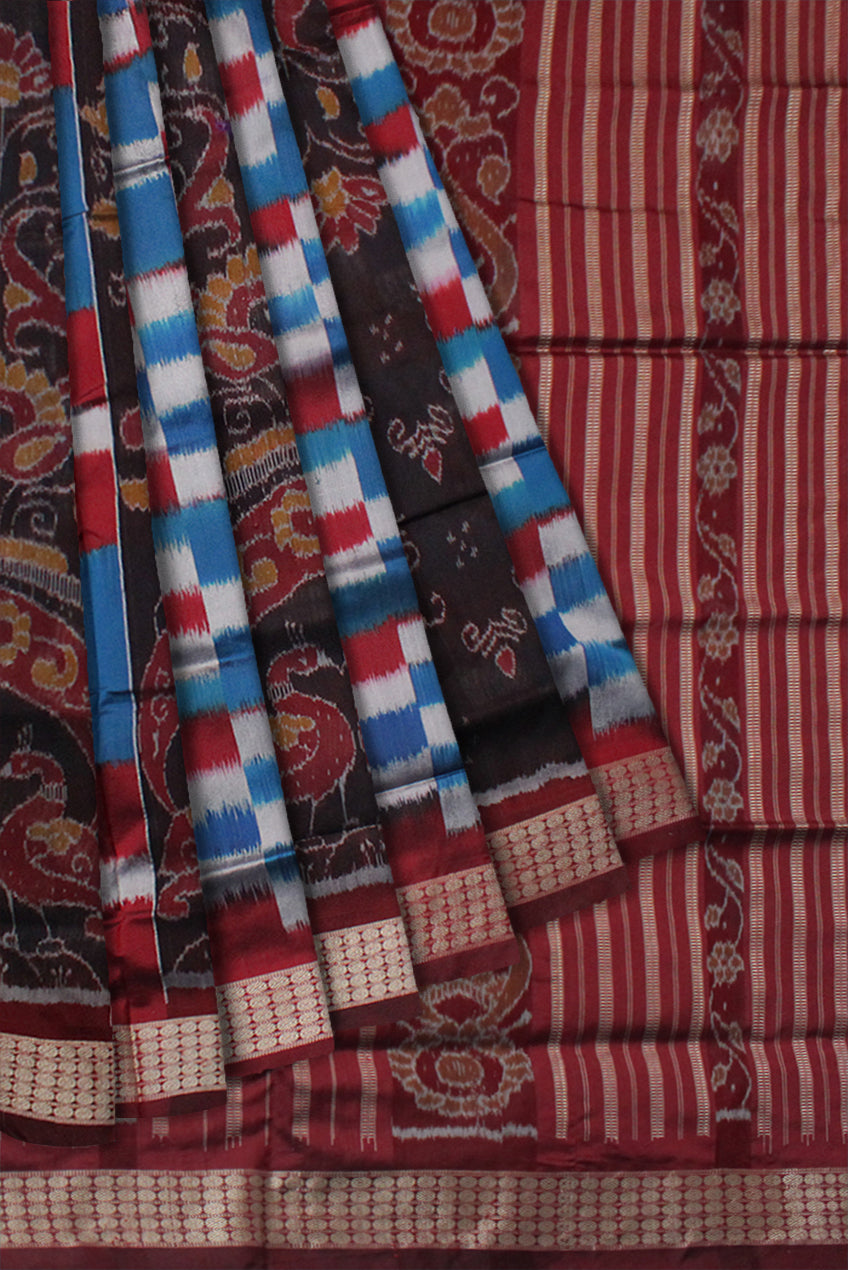 PASAPALI WITH BANDHA PATTERN PATA SAREE IS SKY BLUE AND MAROON COLOR BASE,WITH MATCHING BLOUSE PIECE. - Koshali Arts & Crafts Enterprise
