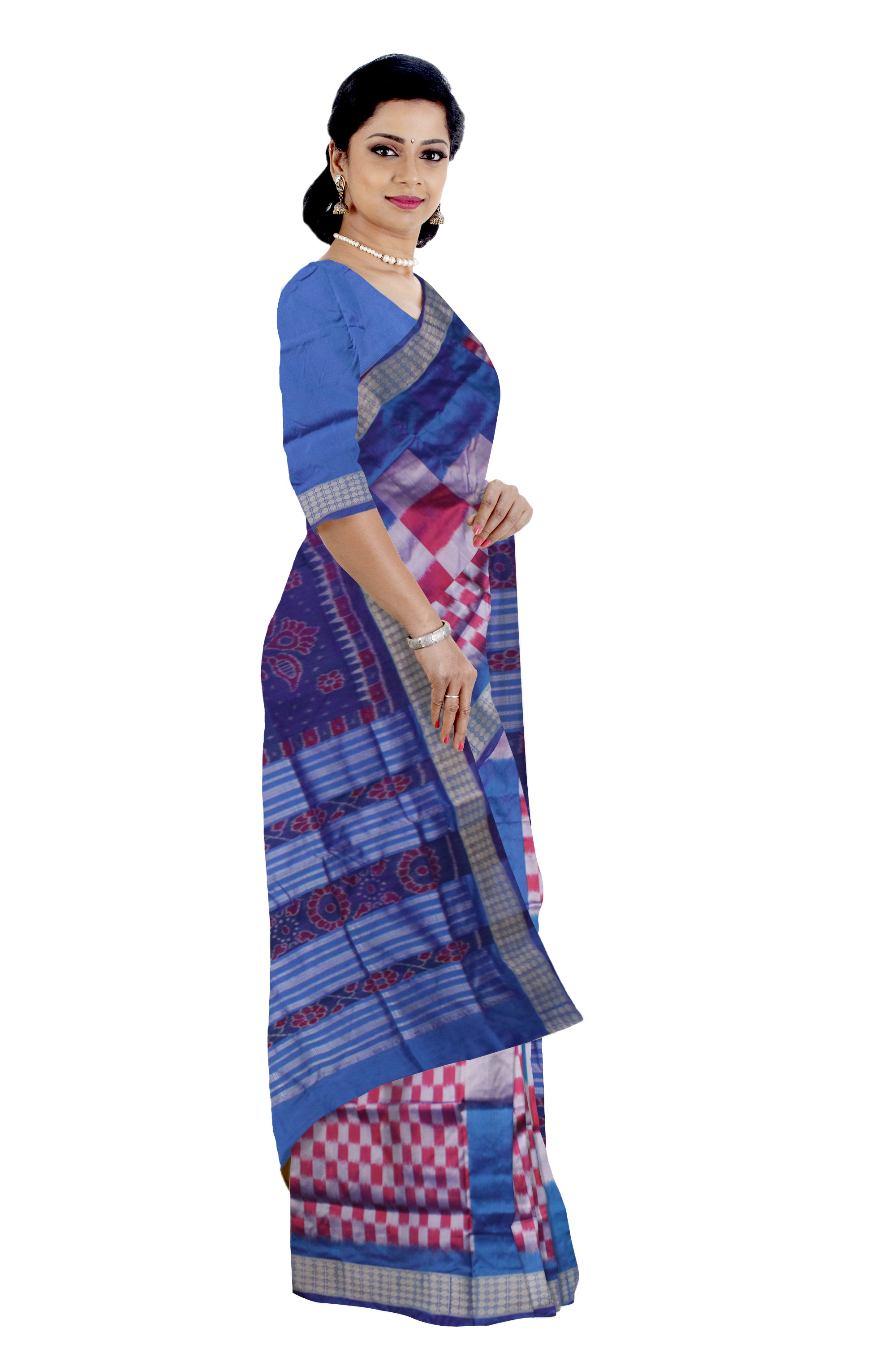 SKY AND MAGENTA COLOR SAPTA PATA SAREE, WITH MATCHING BLOUSE PIECE. - Koshali Arts & Crafts Enterprise