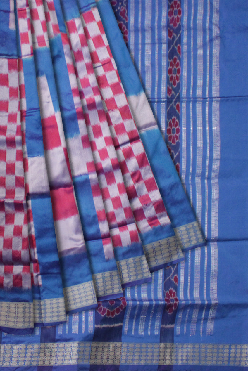 SKY AND MAGENTA COLOR SAPTA PATA SAREE, WITH MATCHING BLOUSE PIECE. - Koshali Arts & Crafts Enterprise