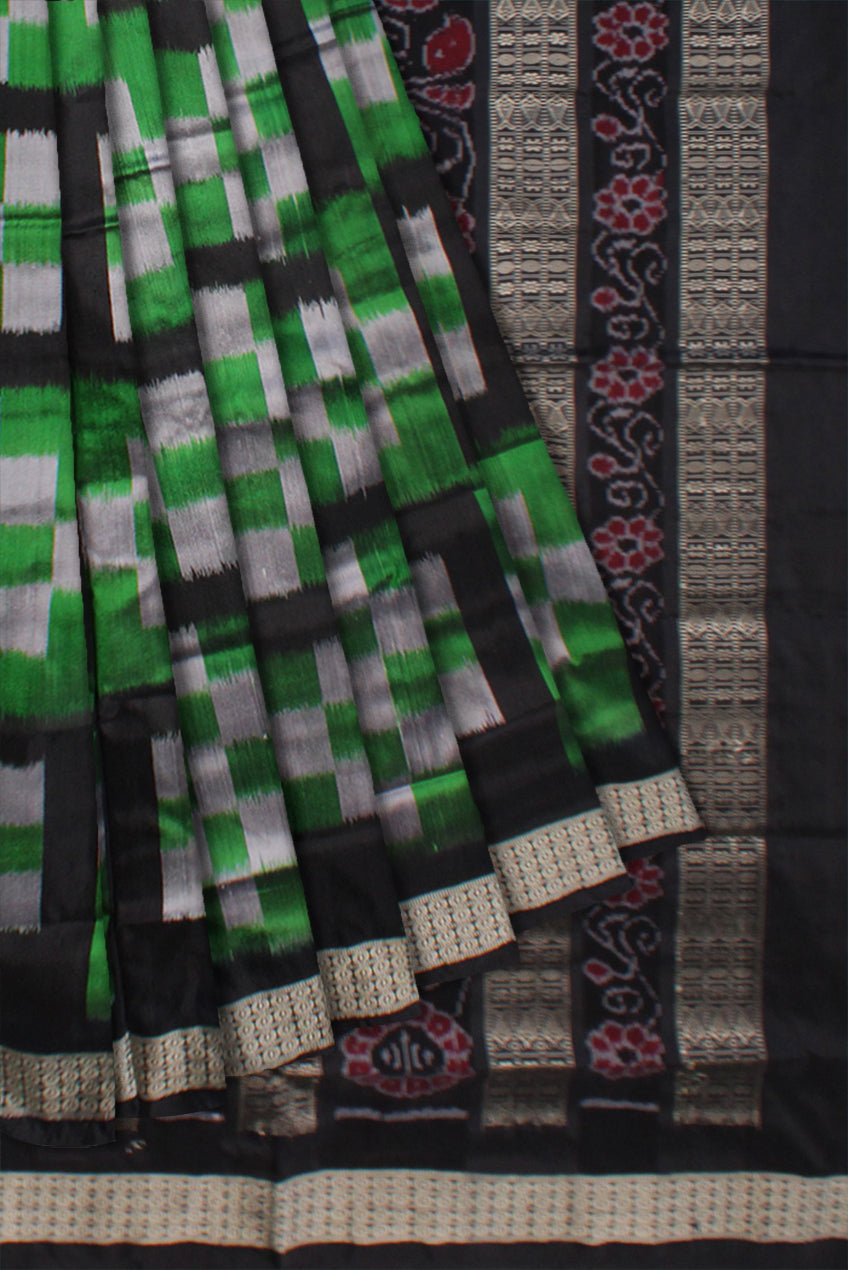 Green and black color pasapali pata saree. - Koshali Arts & Crafts Enterprise