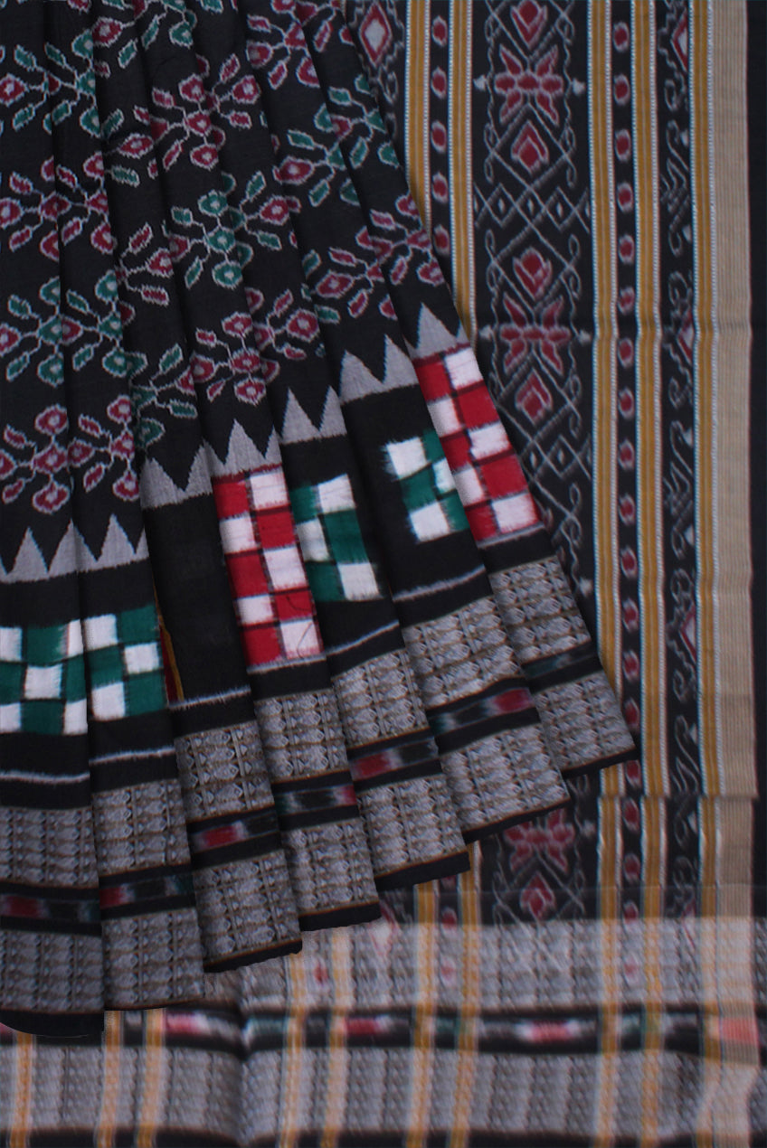 Pasapalli Design Sambalpuri Cotton Saree.It has a beautiful  black and red color combination. - Koshali Arts & Crafts Enterprise