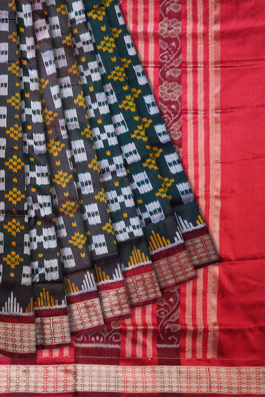 Dark olivegreen and maroon color pasapali pata saree. - Koshali Arts & Crafts Enterprise
