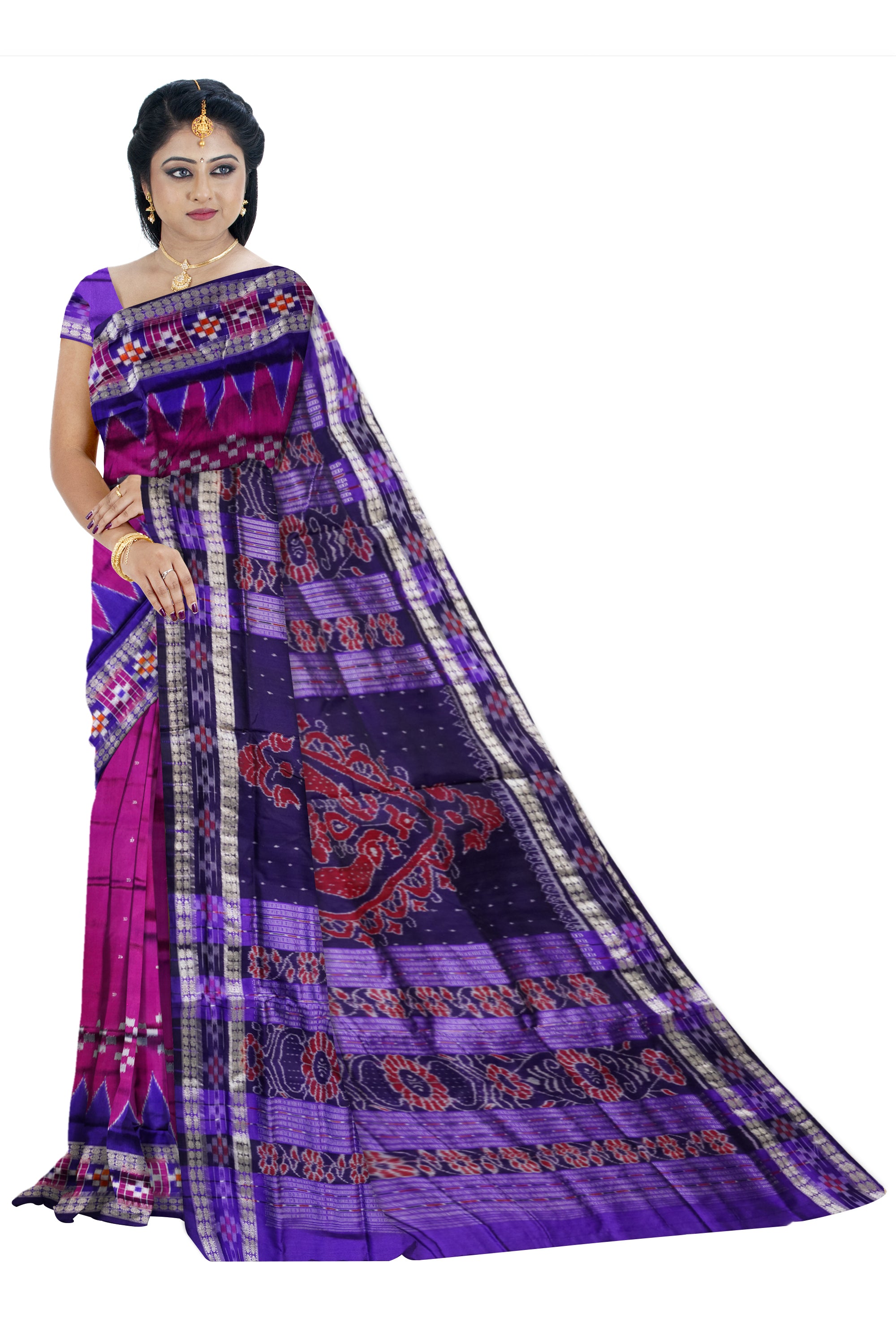 Pink and purple color dhadi pasapali pata saree. - Koshali Arts & Crafts Enterprise