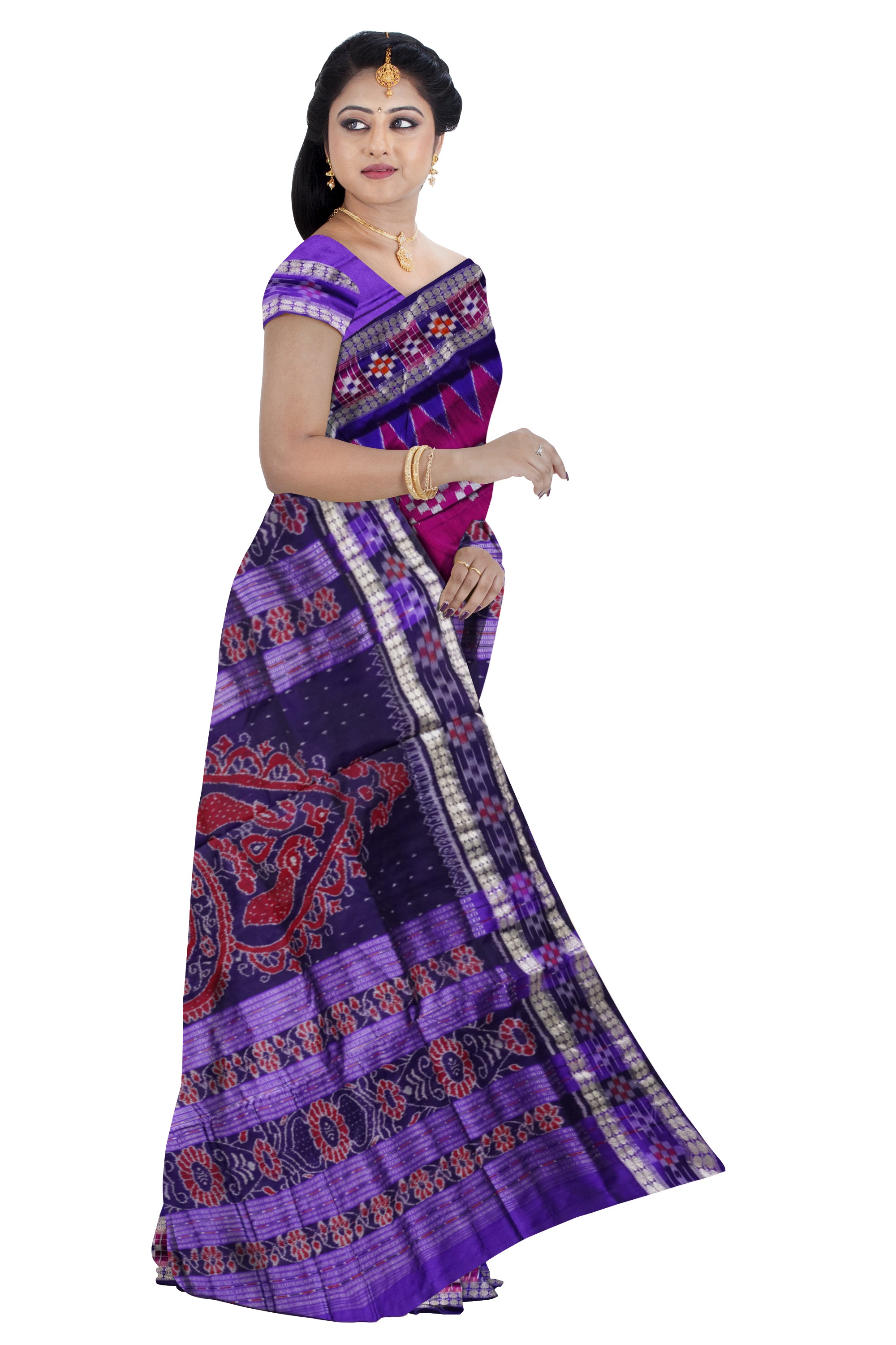 Pink and purple color dhadi pasapali pata saree. - Koshali Arts & Crafts Enterprise