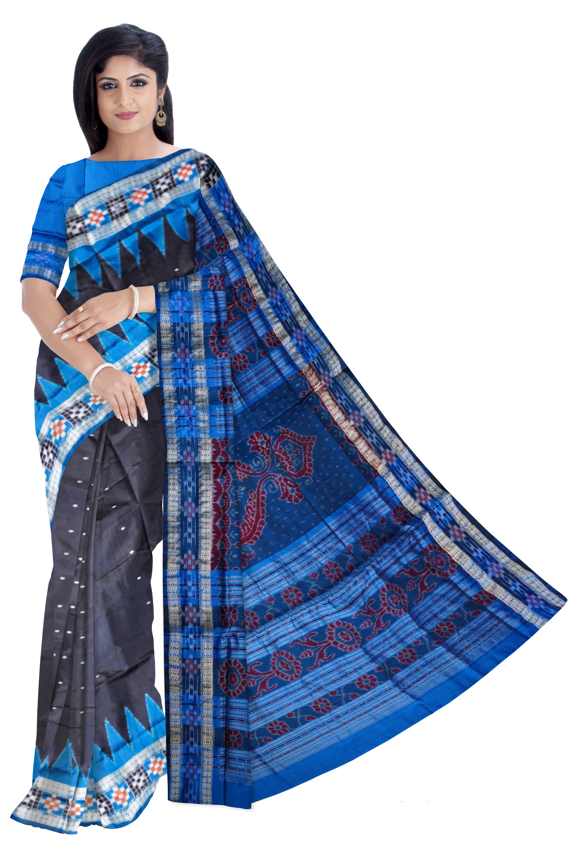 Black pasapali border sambalpuri silk saree. - Koshali Arts & Crafts Enterprise