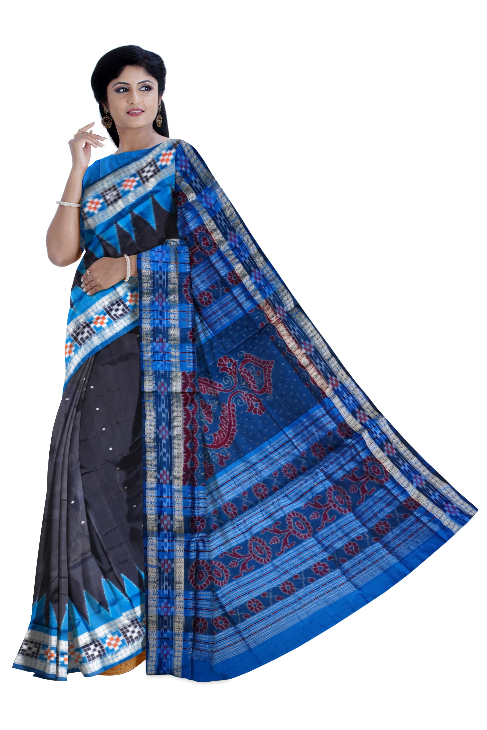 Black pasapali border sambalpuri silk saree. - Koshali Arts & Crafts Enterprise