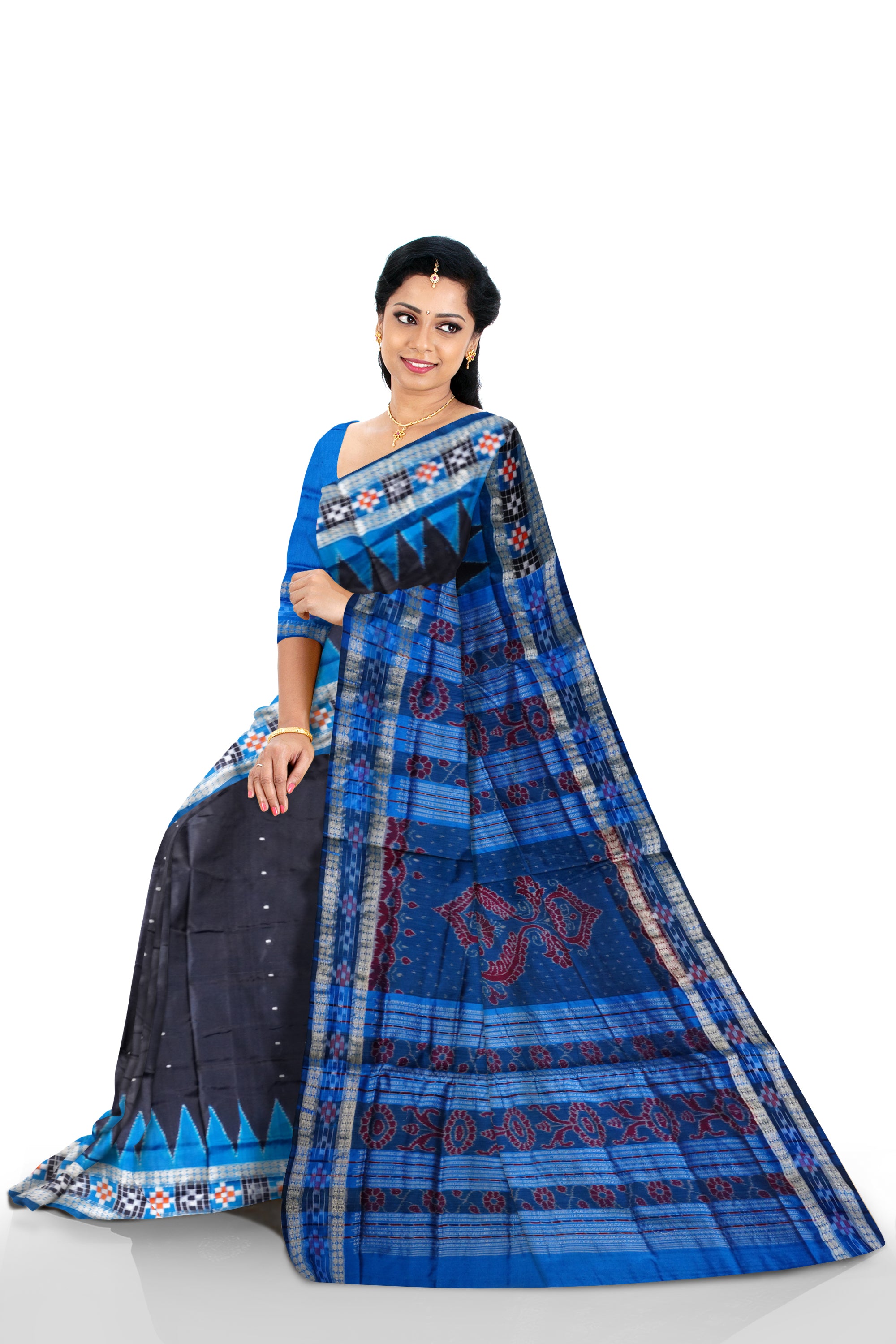 Black pasapali border sambalpuri silk saree. - Koshali Arts & Crafts Enterprise