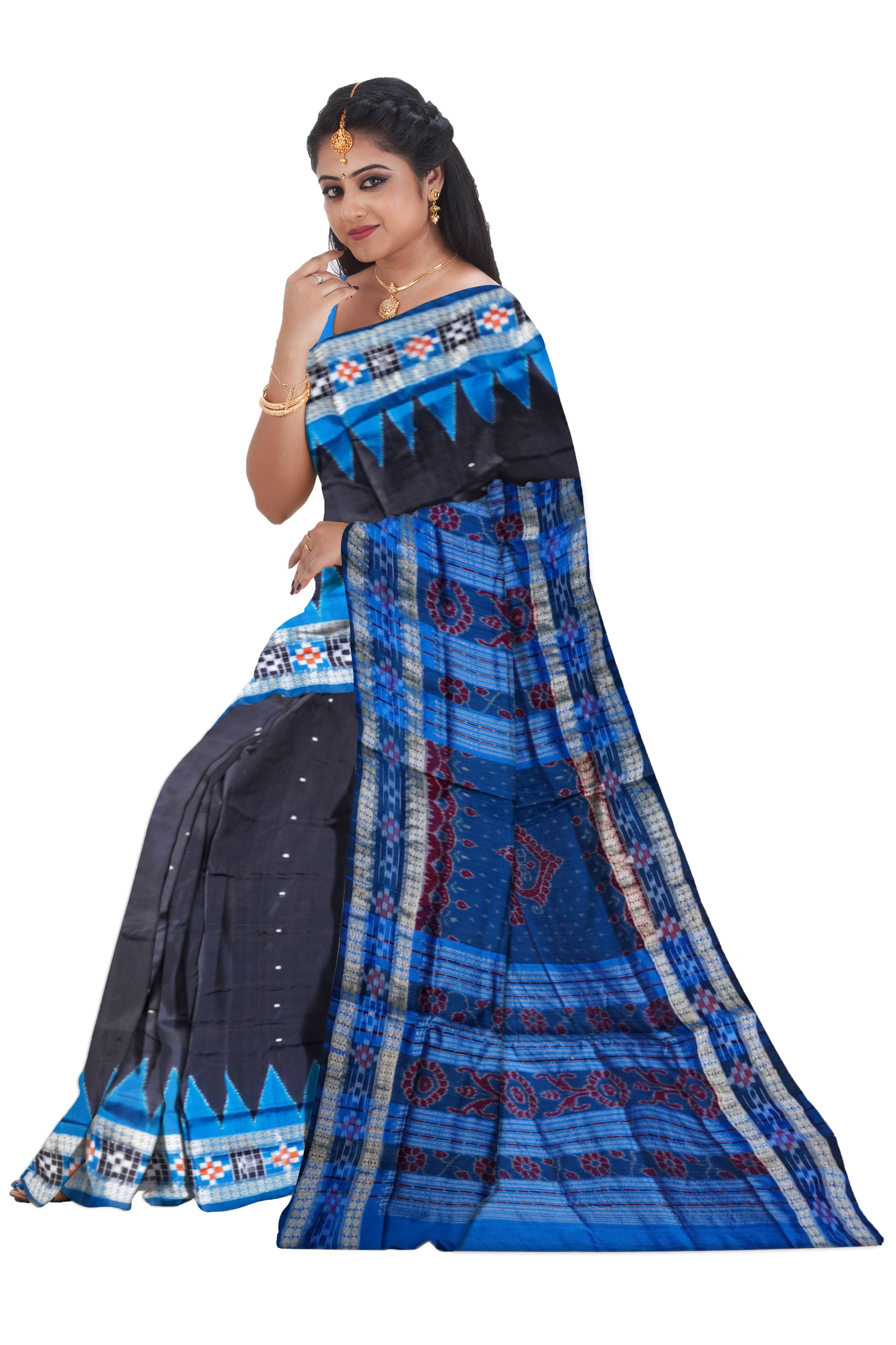 Black pasapali border sambalpuri silk saree. - Koshali Arts & Crafts Enterprise
