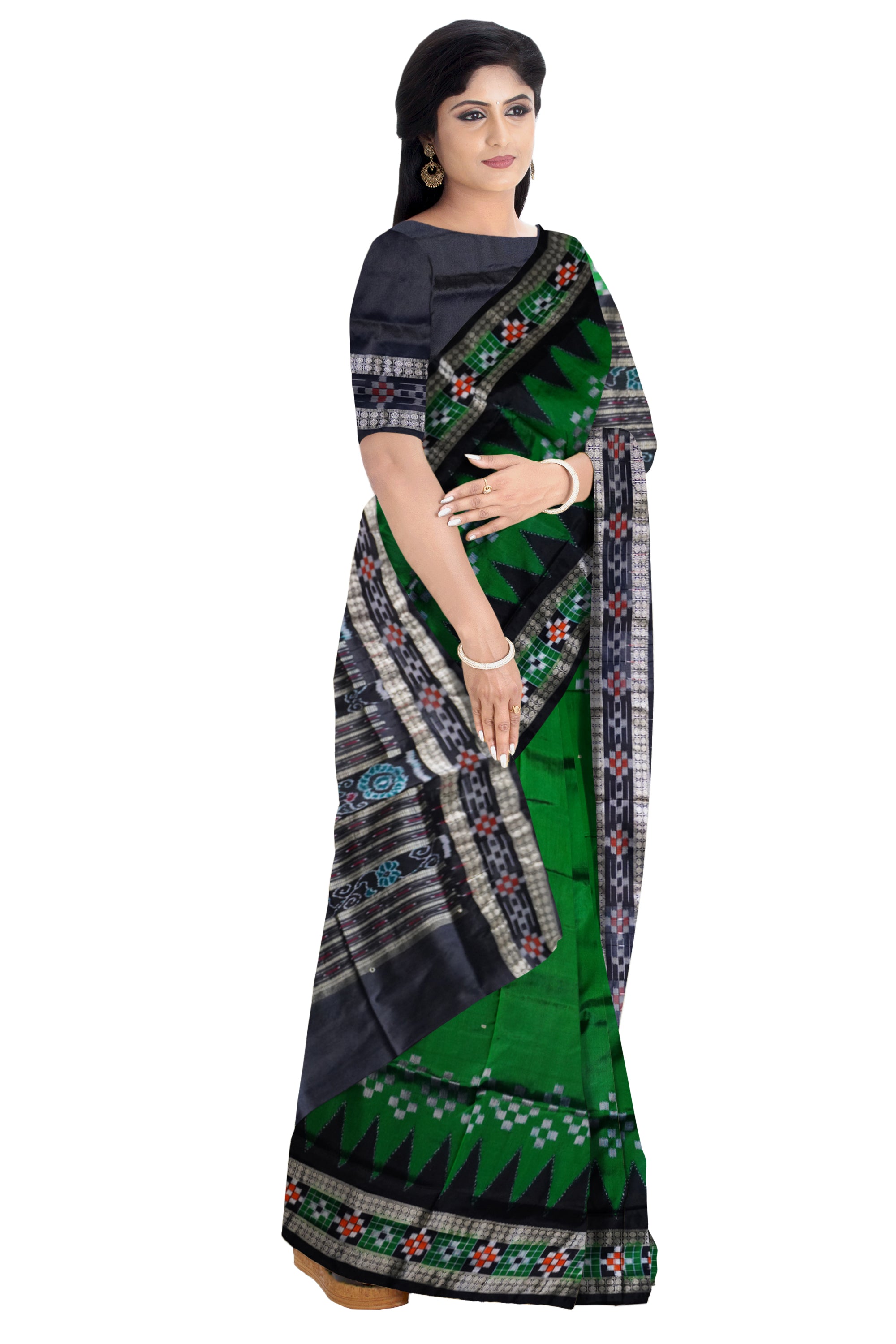 Green and black color design dhadi pasapali pata saree. - Koshali Arts & Crafts Enterprise