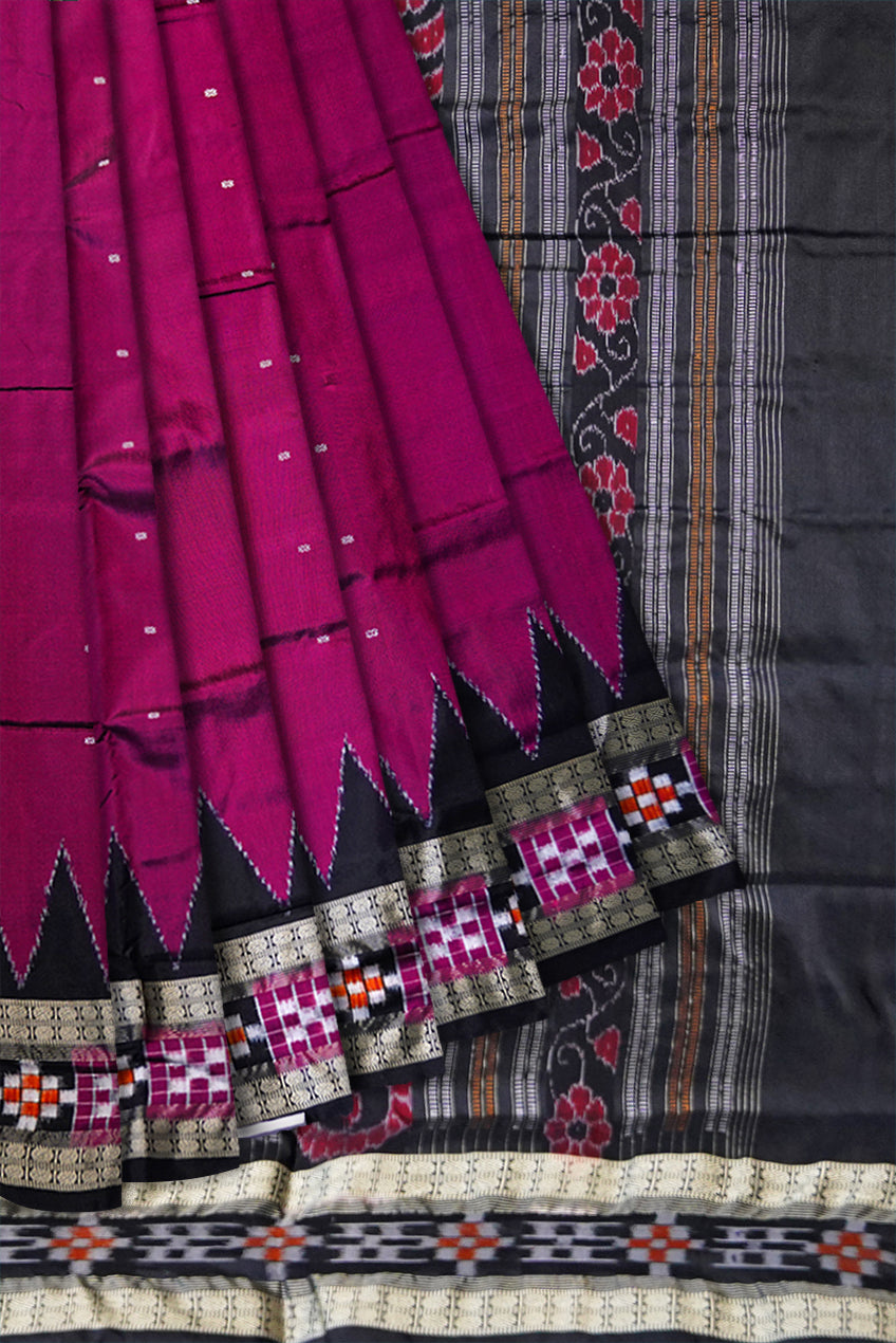 Pink with black pasapali border pata saree. - Koshali Arts & Crafts Enterprise