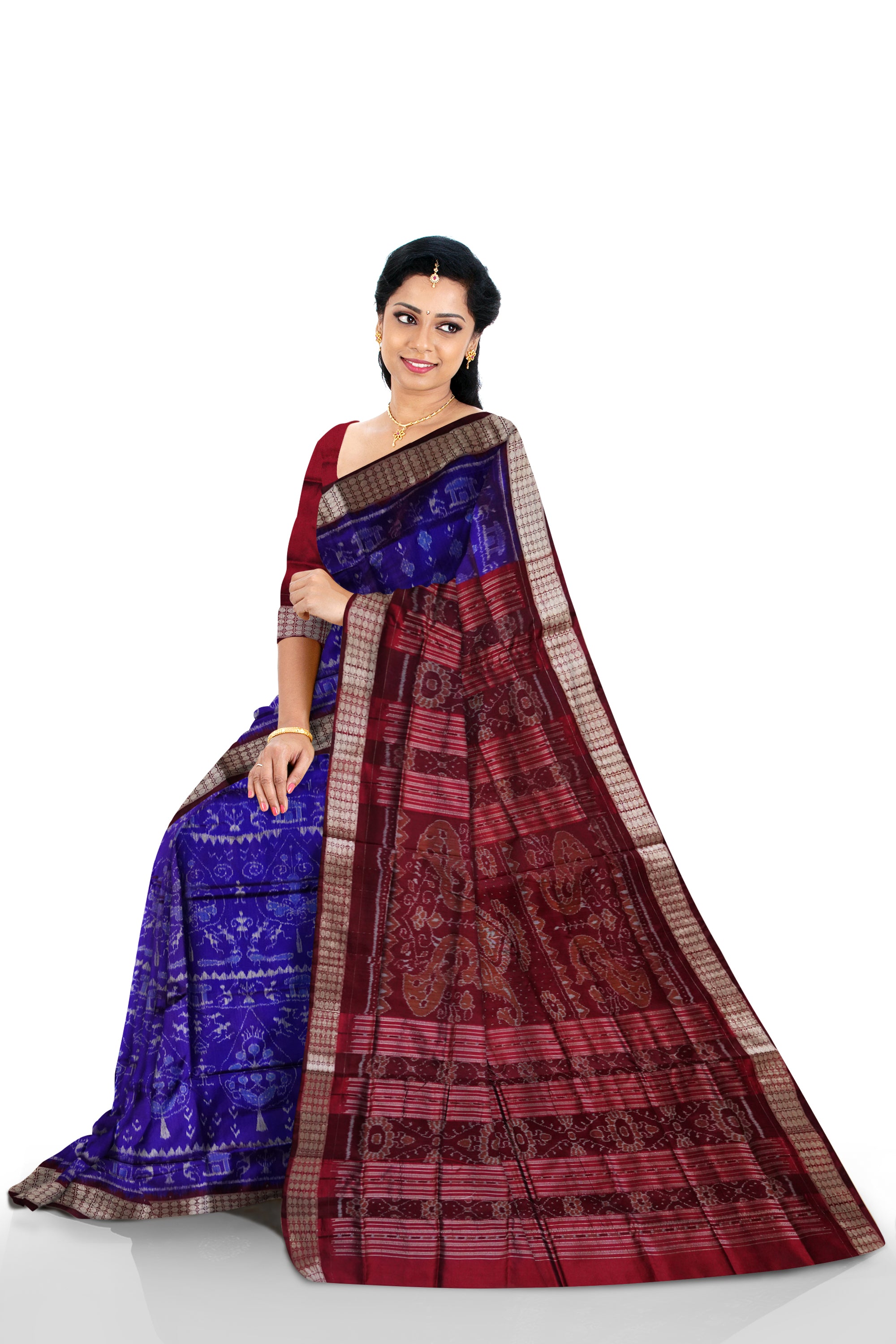 Traditional terracotta with village pattern pata saree. - Koshali Arts & Crafts Enterprise