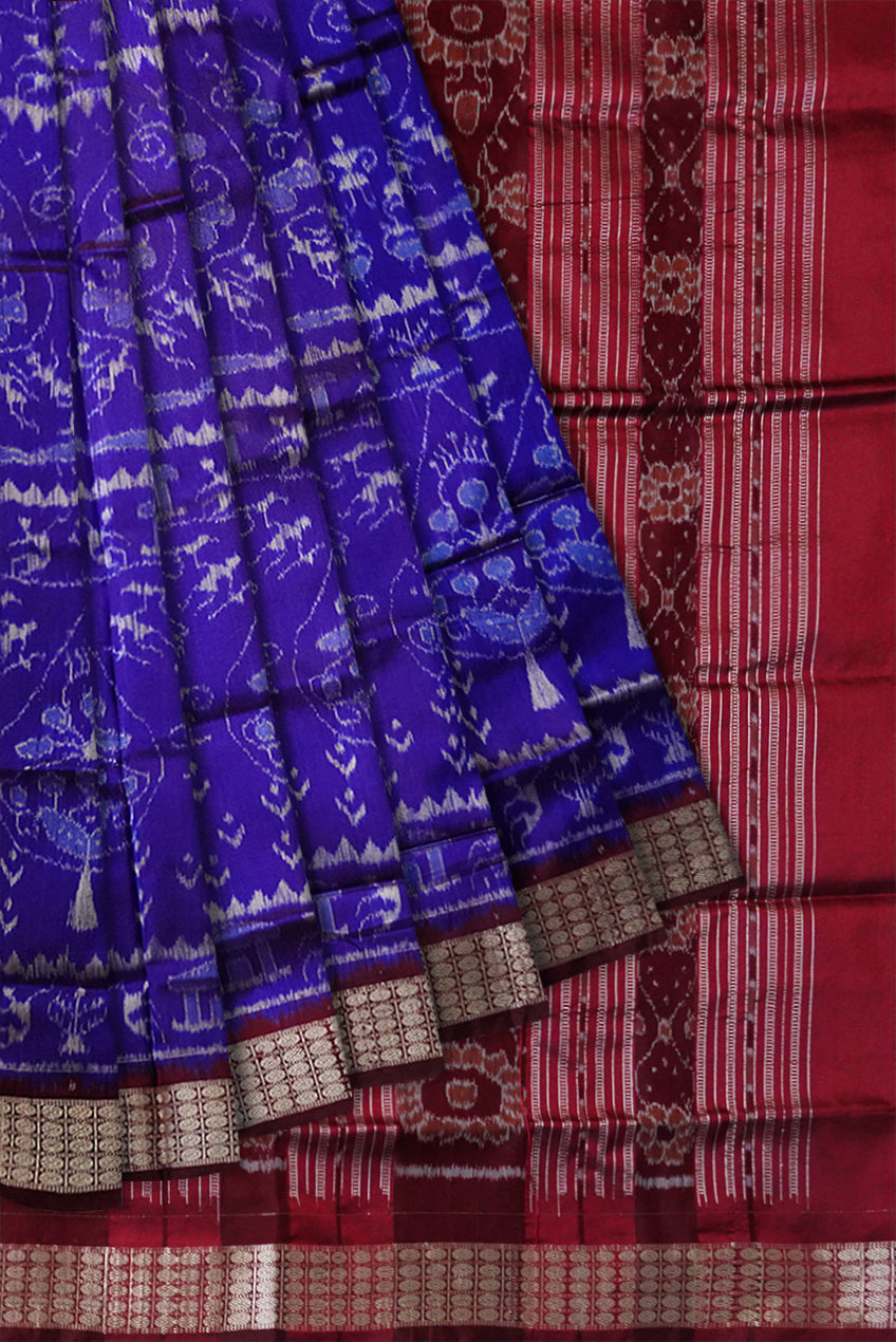 Traditional terracotta with village pattern pata saree. - Koshali Arts & Crafts Enterprise