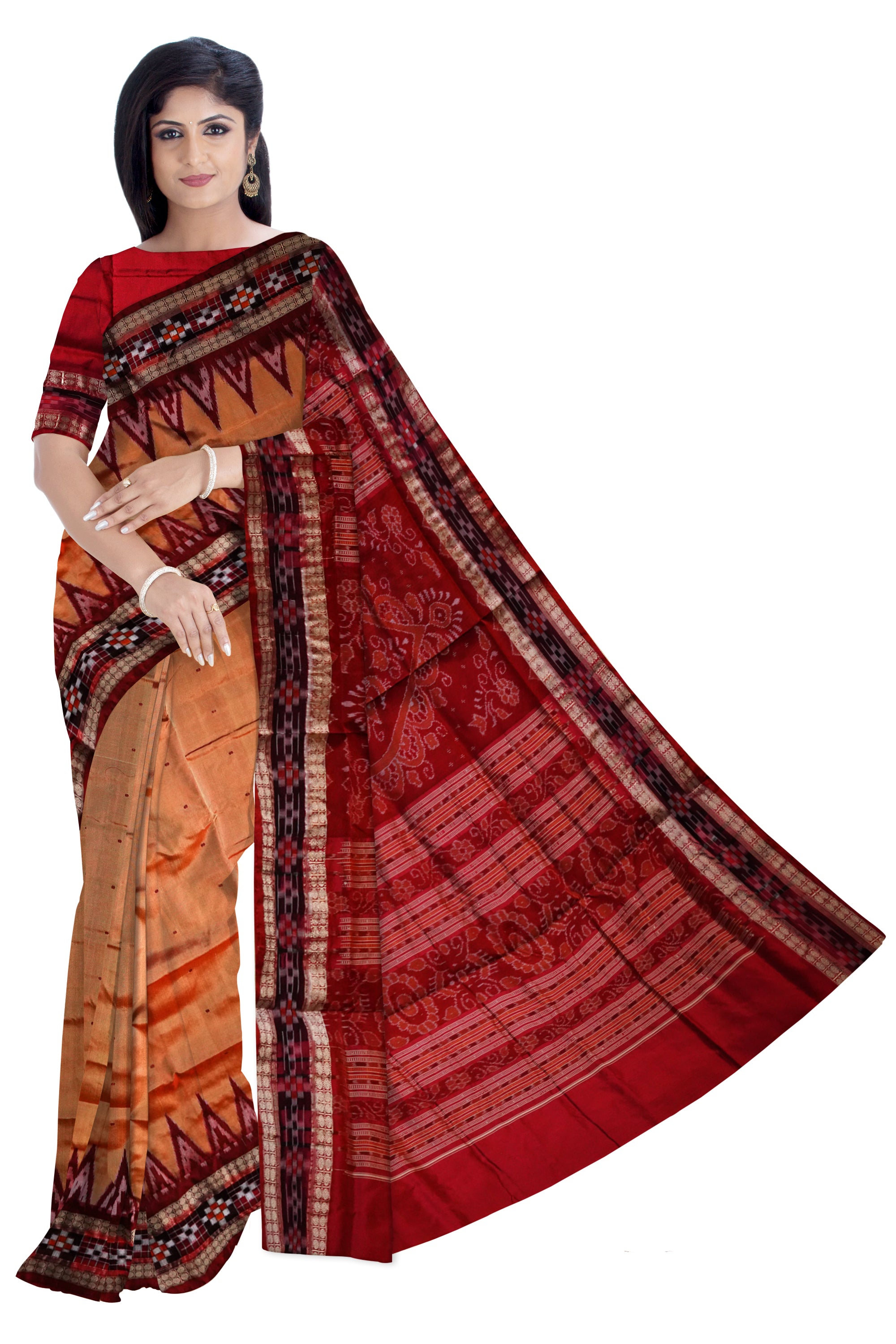 Yellow & maroon color pasapali border plain pata saree. - Koshali Arts & Crafts Enterprise