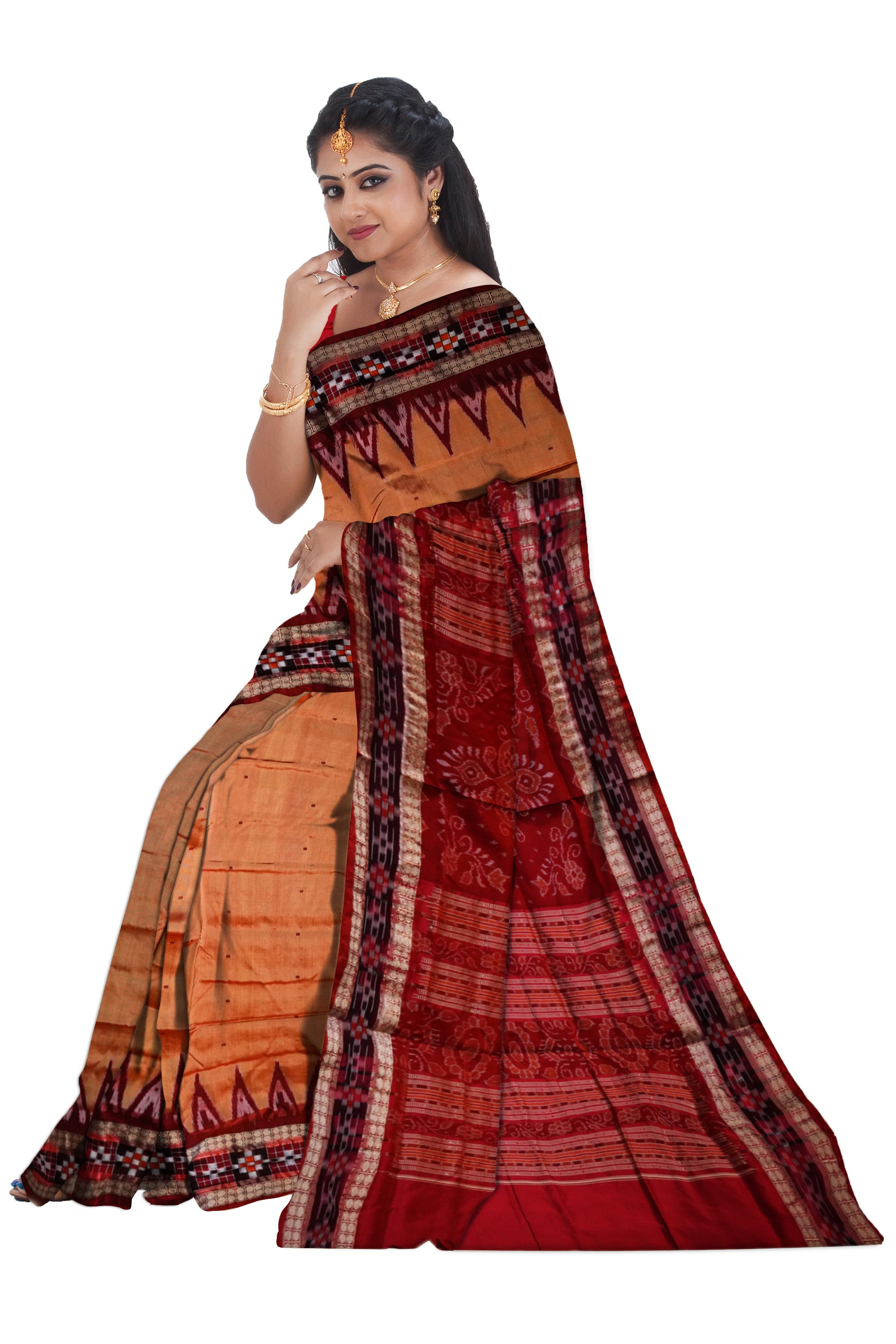Yellow & maroon color pasapali border plain pata saree. - Koshali Arts & Crafts Enterprise
