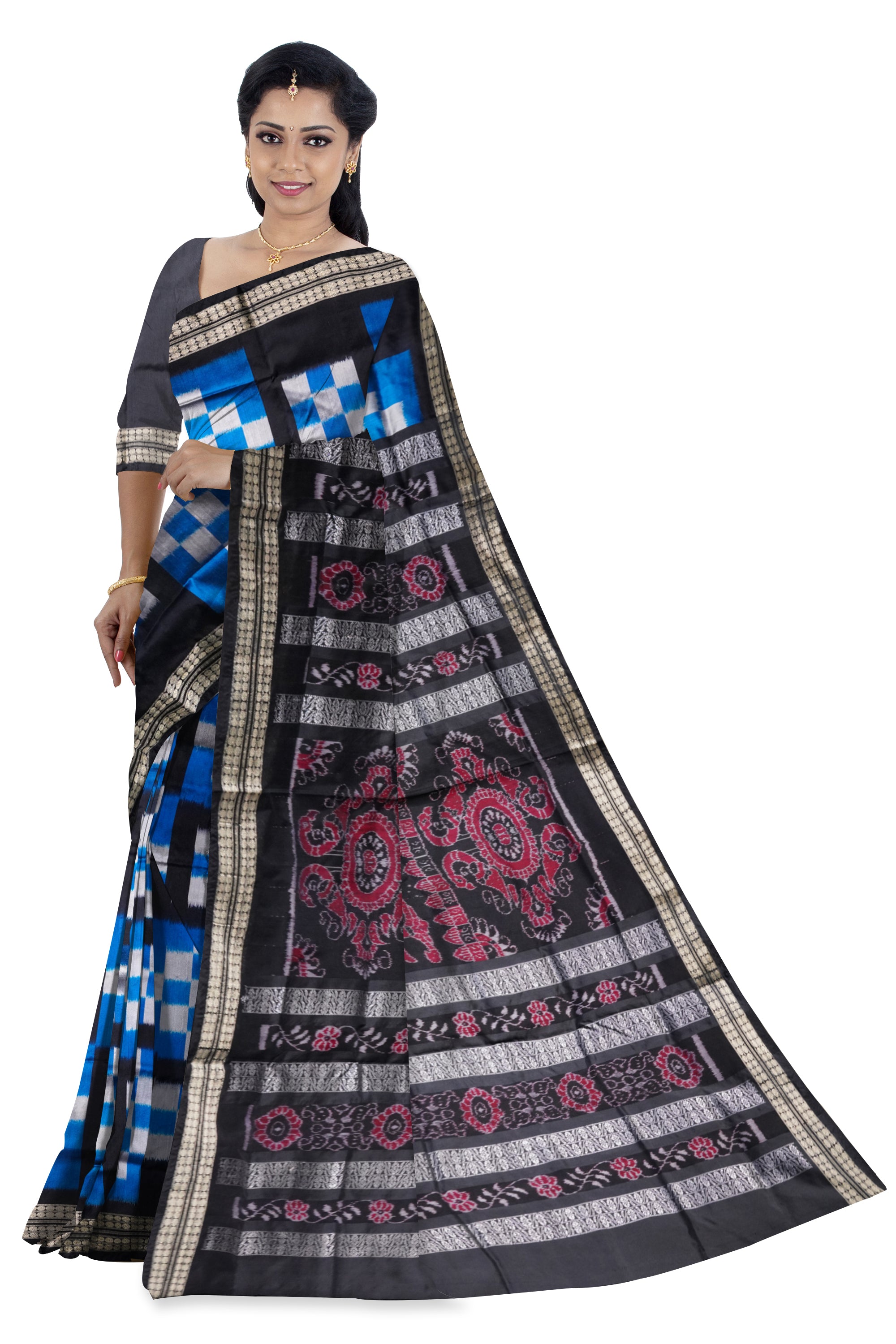 Blue and black color pasapali pata saree. - Koshali Arts & Crafts Enterprise