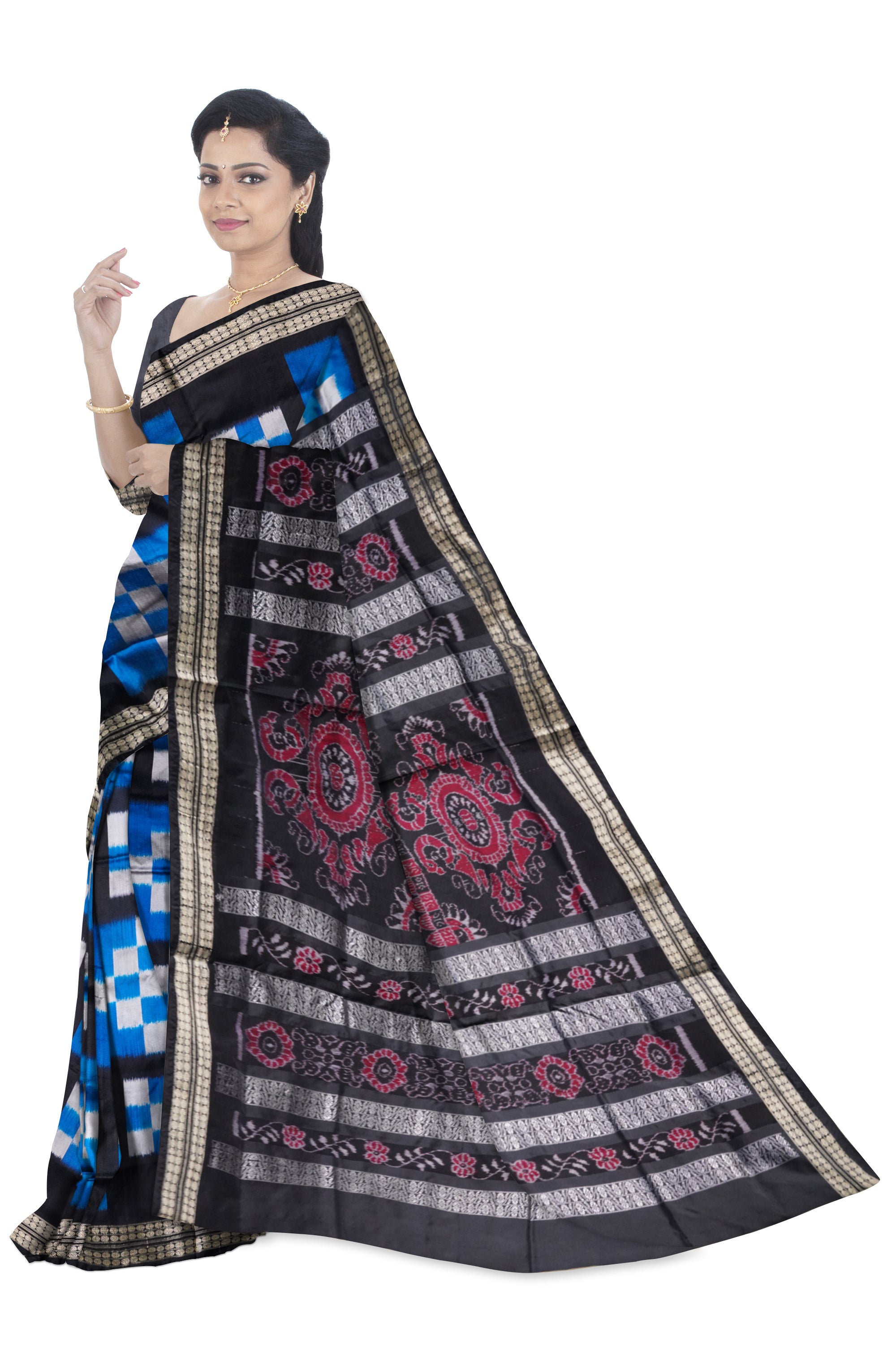 Blue and black color pasapali pata saree. - Koshali Arts & Crafts Enterprise