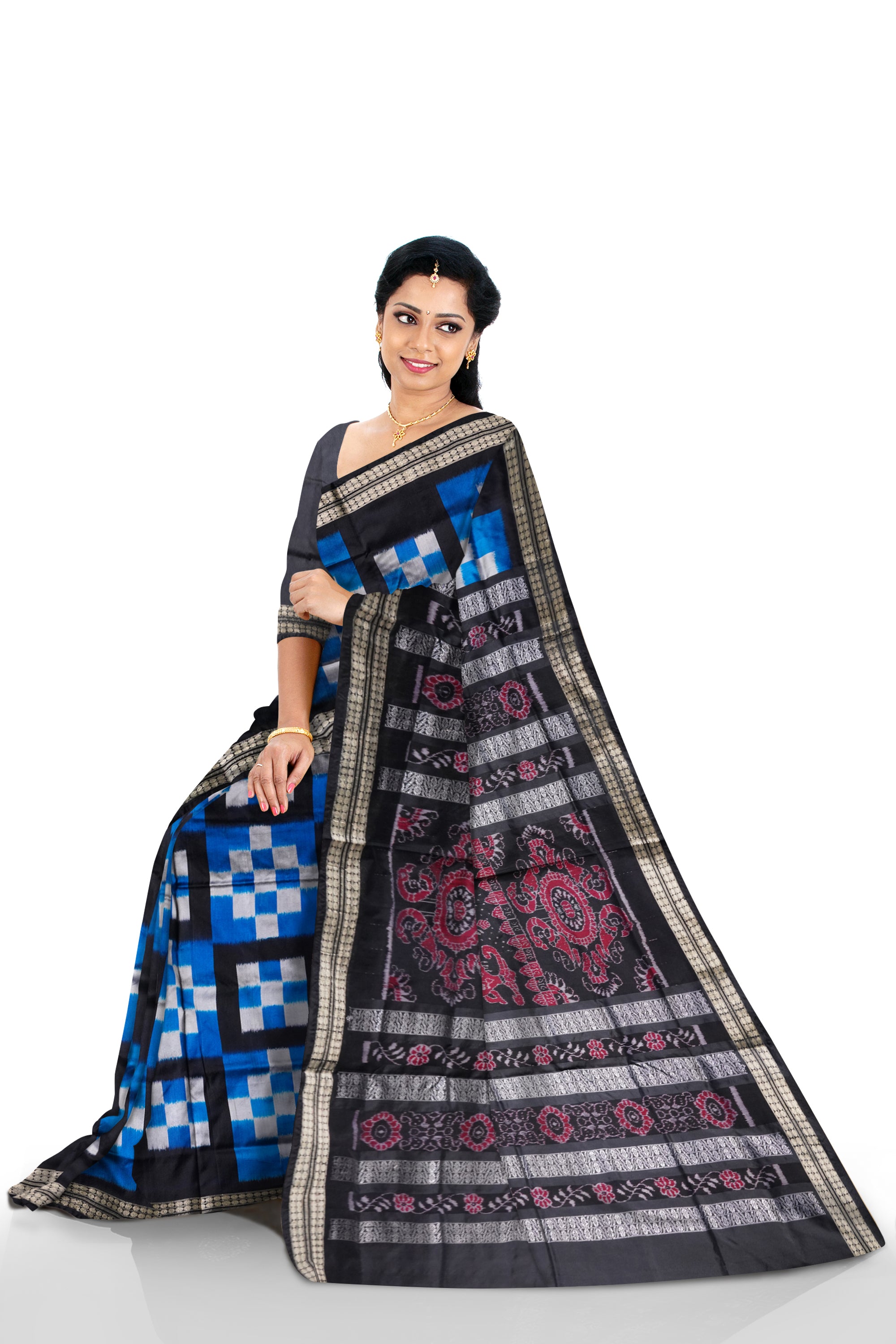 Blue and black color pasapali pata saree. - Koshali Arts & Crafts Enterprise