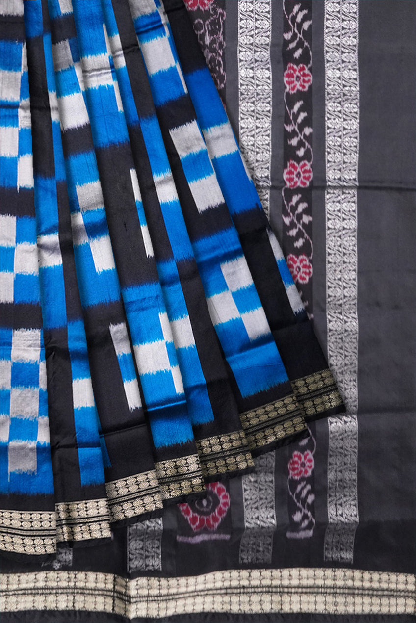 Blue and black color pasapali pata saree. - Koshali Arts & Crafts Enterprise