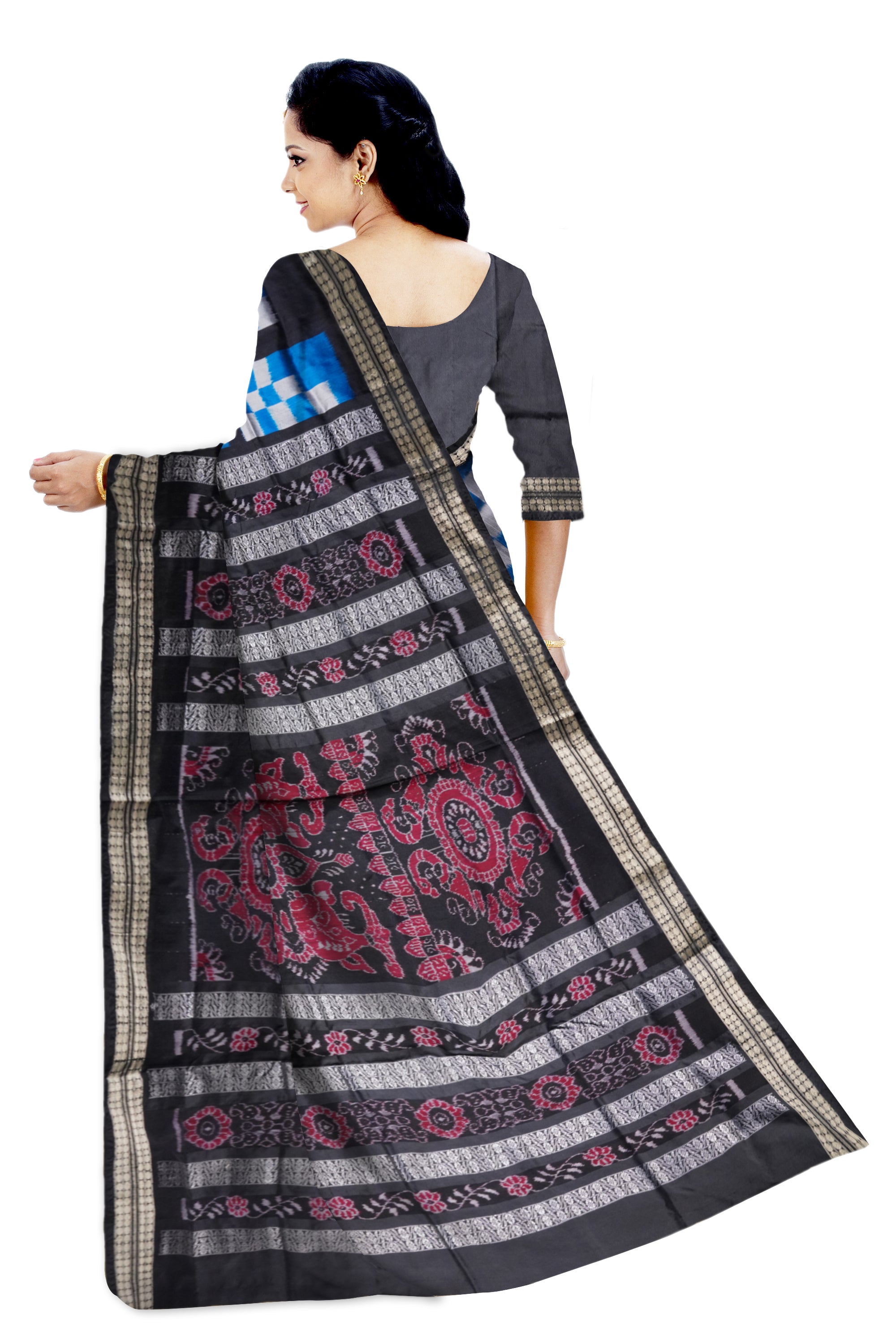 Blue and black color pasapali pata saree. - Koshali Arts & Crafts Enterprise