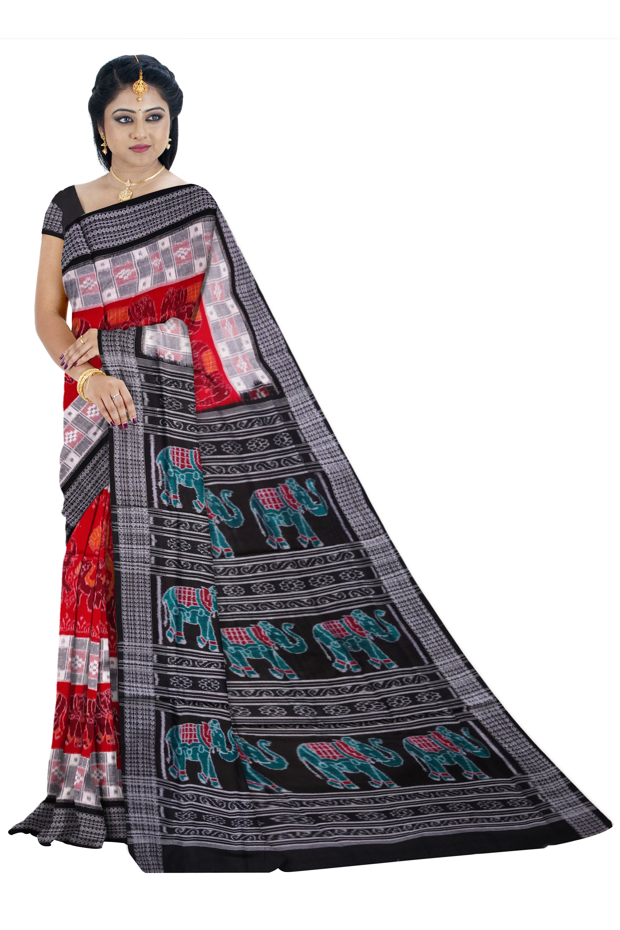 Elephant design pure cotton saree. - Koshali Arts & Crafts Enterprise