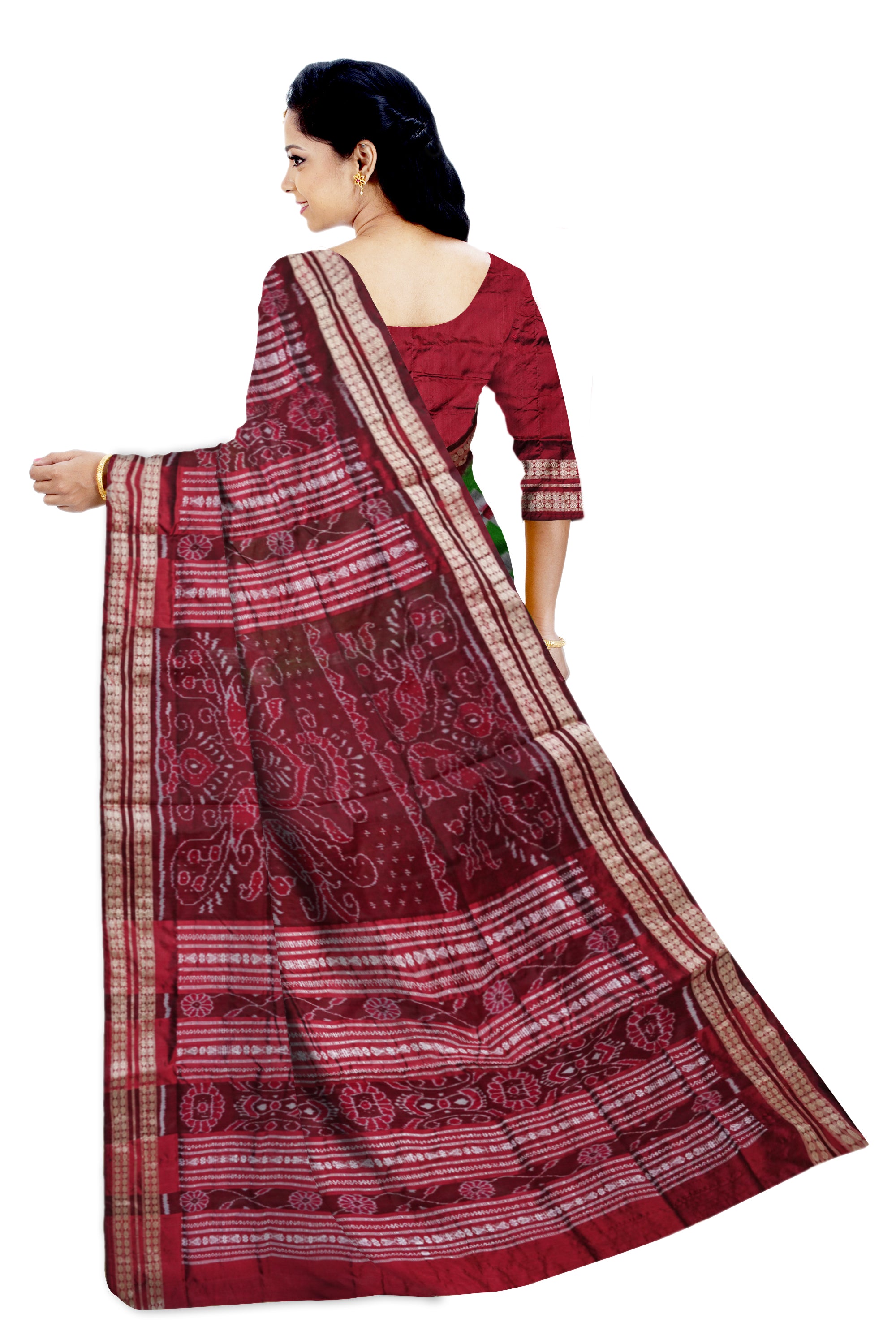 Green and maroon color big pasapali with small pasapali pattern pata saree. - Koshali Arts & Crafts Enterprise
