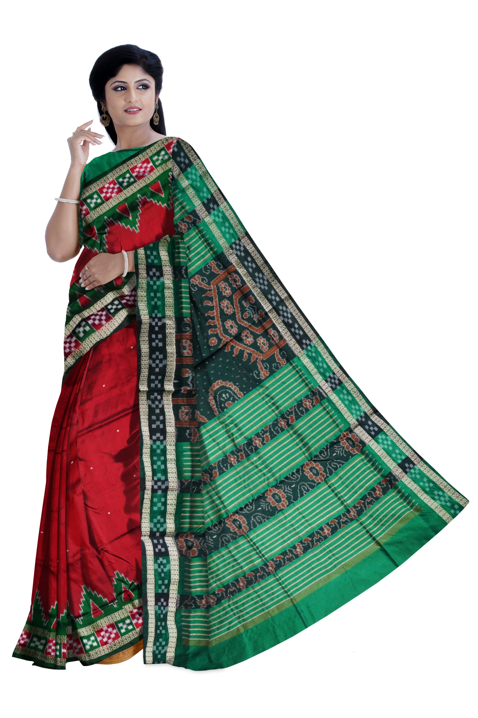 Maroon and green combination dhadi sapta pata saree. - Koshali Arts & Crafts Enterprise