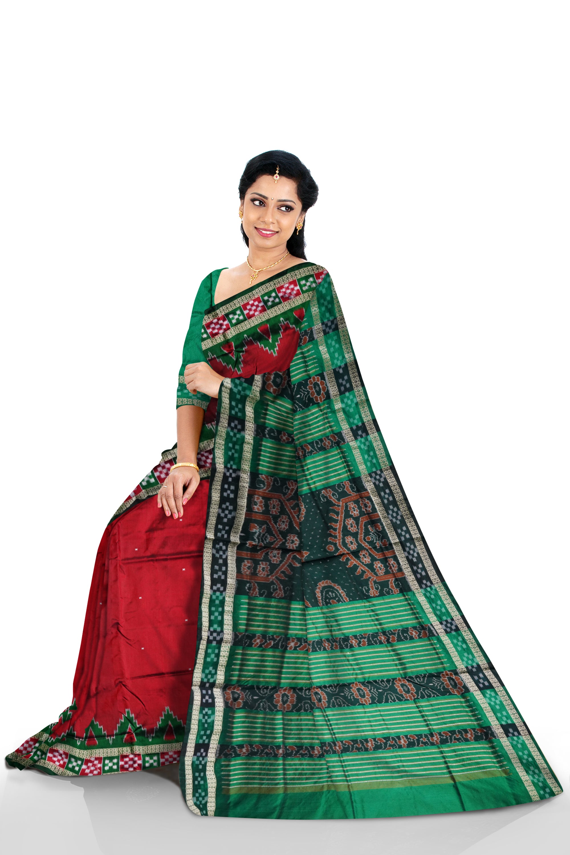 Maroon and green combination dhadi sapta pata saree. - Koshali Arts & Crafts Enterprise