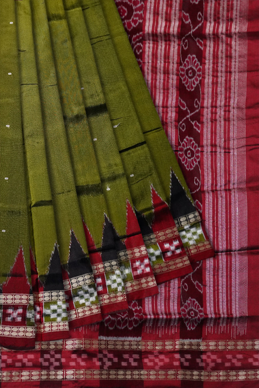 pasapali border pata saree is mehendi and maroon color base. - Koshali Arts & Crafts Enterprise