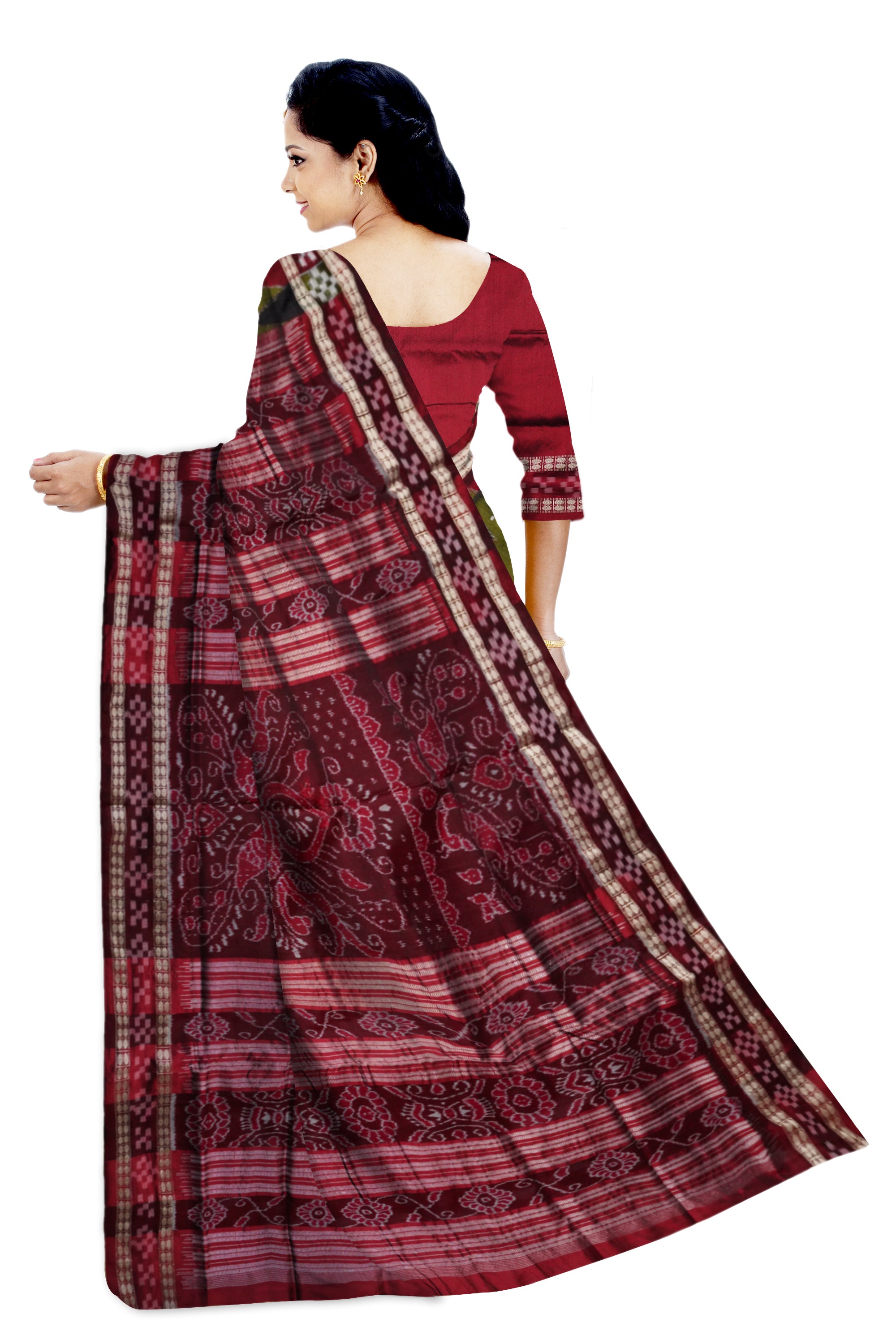 pasapali border pata saree is mehendi and maroon color base. - Koshali Arts & Crafts Enterprise