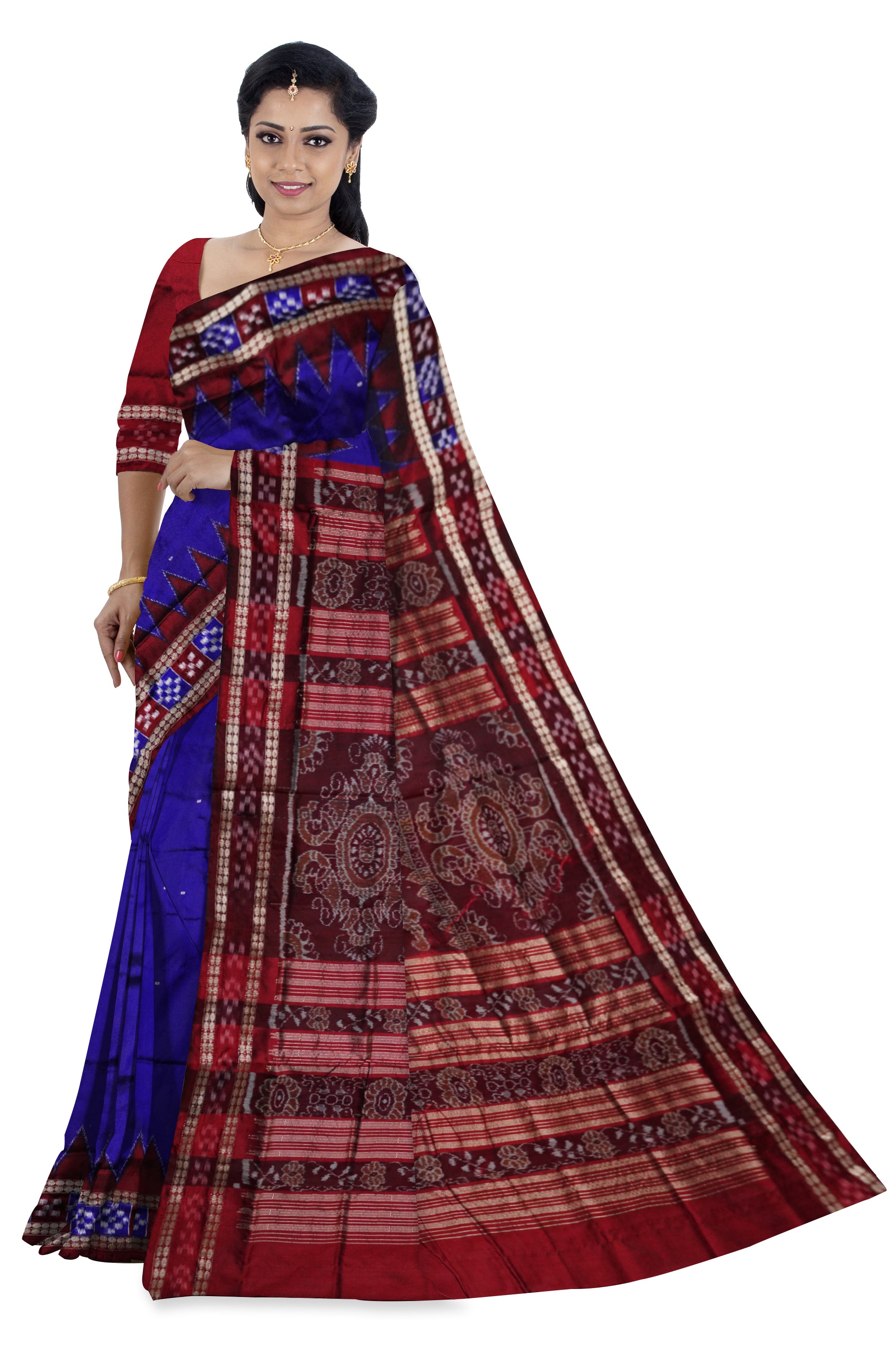 Pasapali border royal blue pata saree. - Koshali Arts & Crafts Enterprise