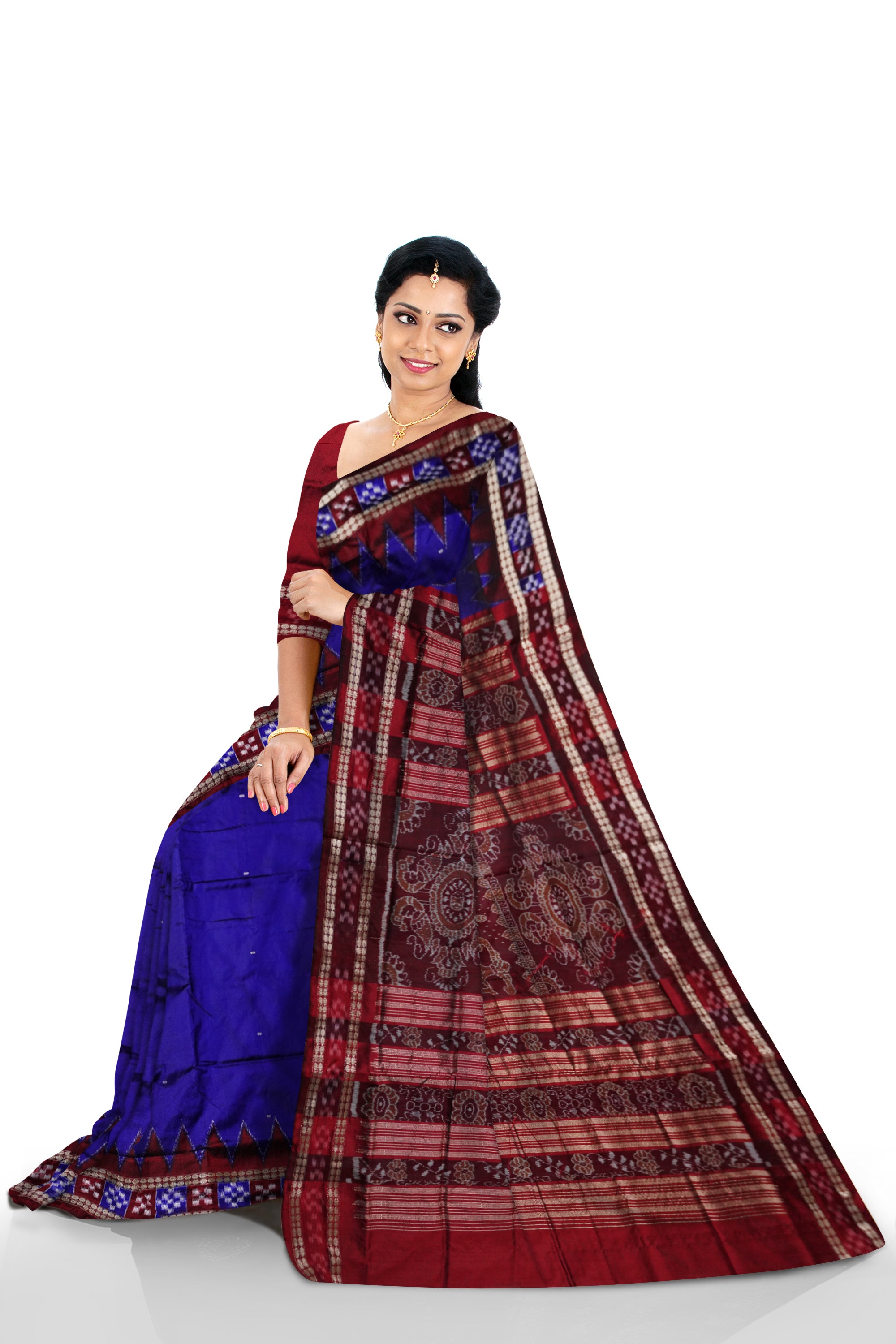 Pasapali border royal blue pata saree. - Koshali Arts & Crafts Enterprise