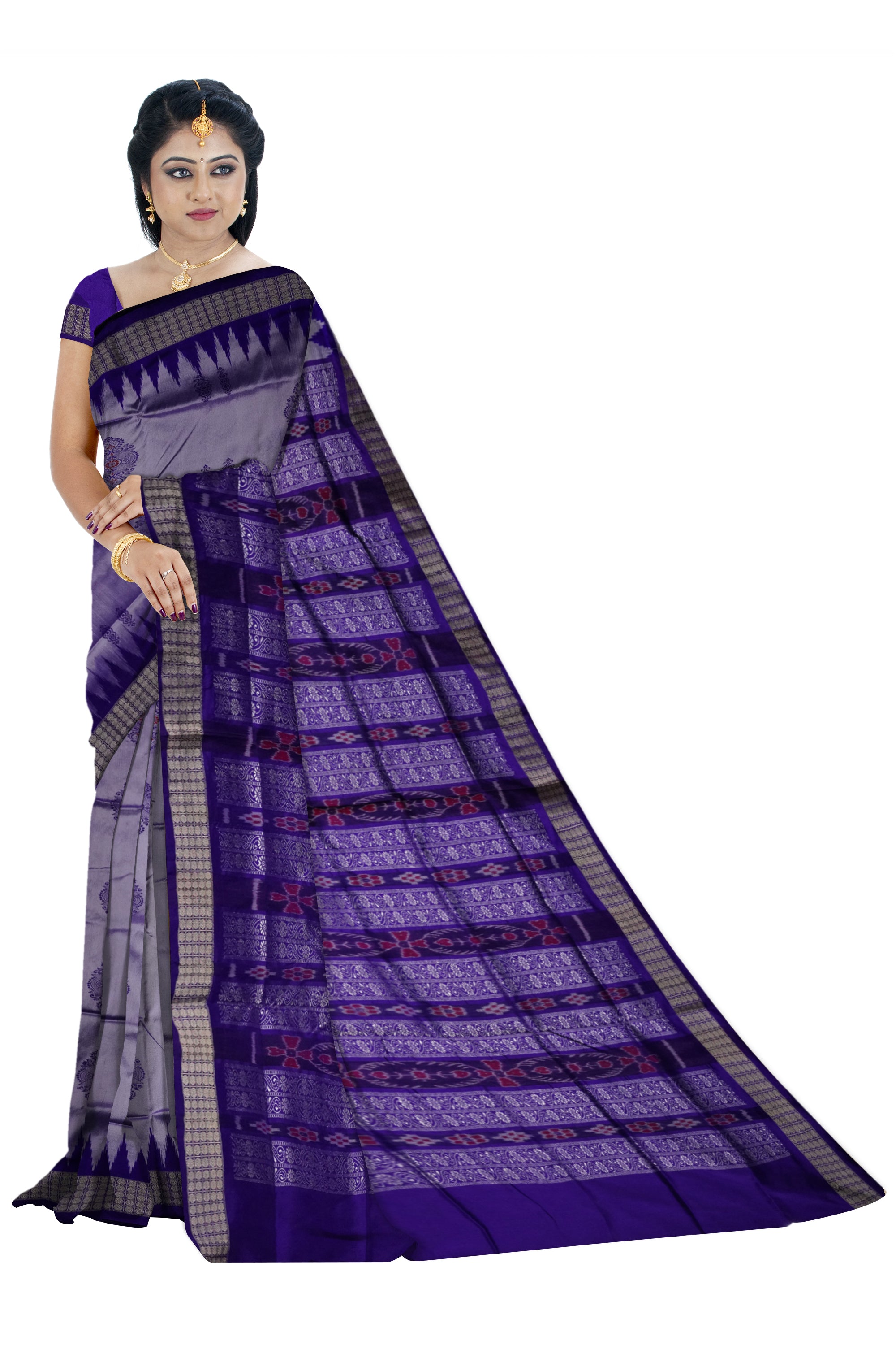 Silver & Purple color padma pata saree. - Koshali Arts & Crafts Enterprise