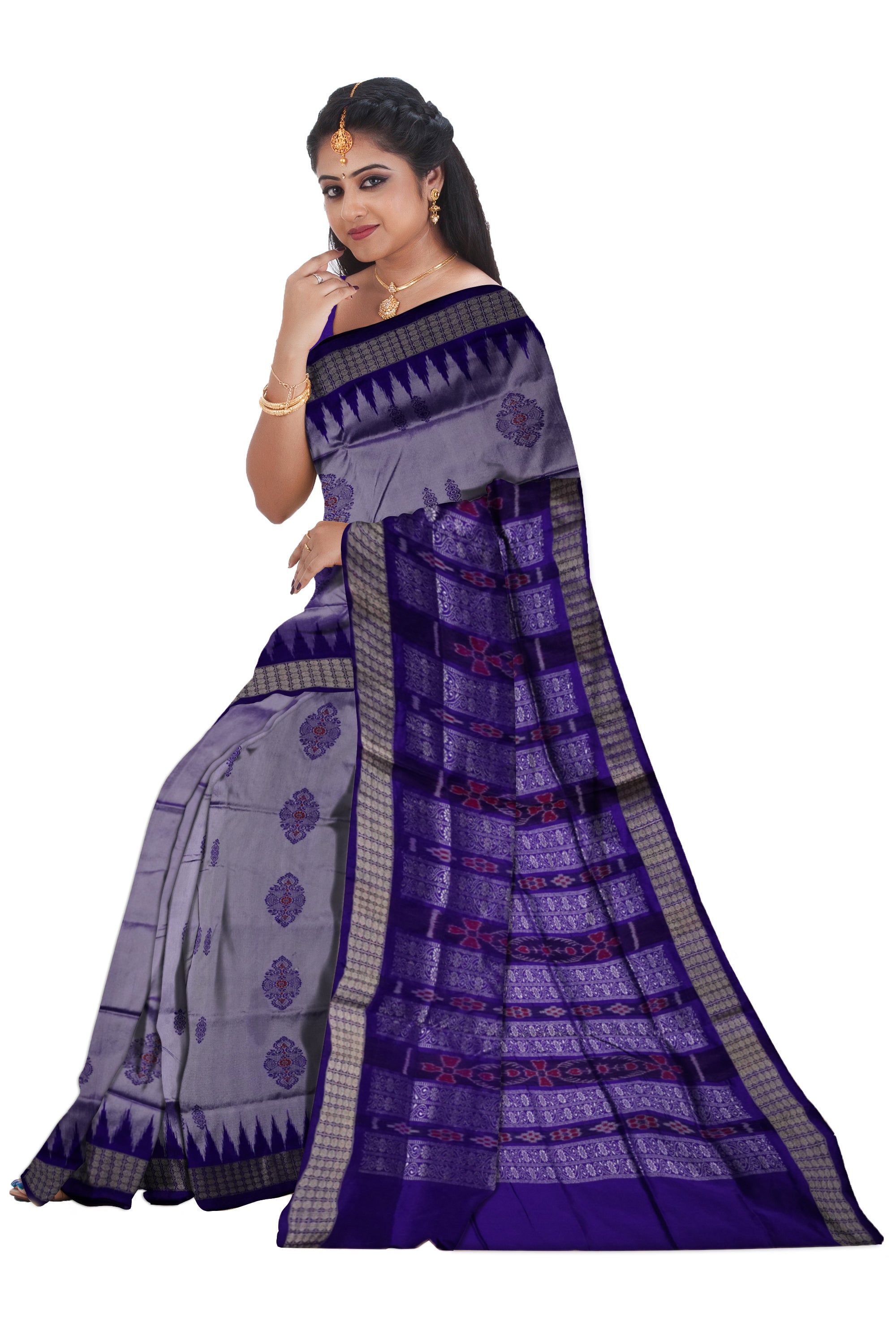 Silver & Purple color padma pata saree. - Koshali Arts & Crafts Enterprise