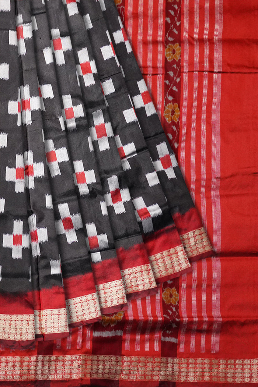 Black & Maroon color tara pattern pata saree. - Koshali Arts & Crafts Enterprise