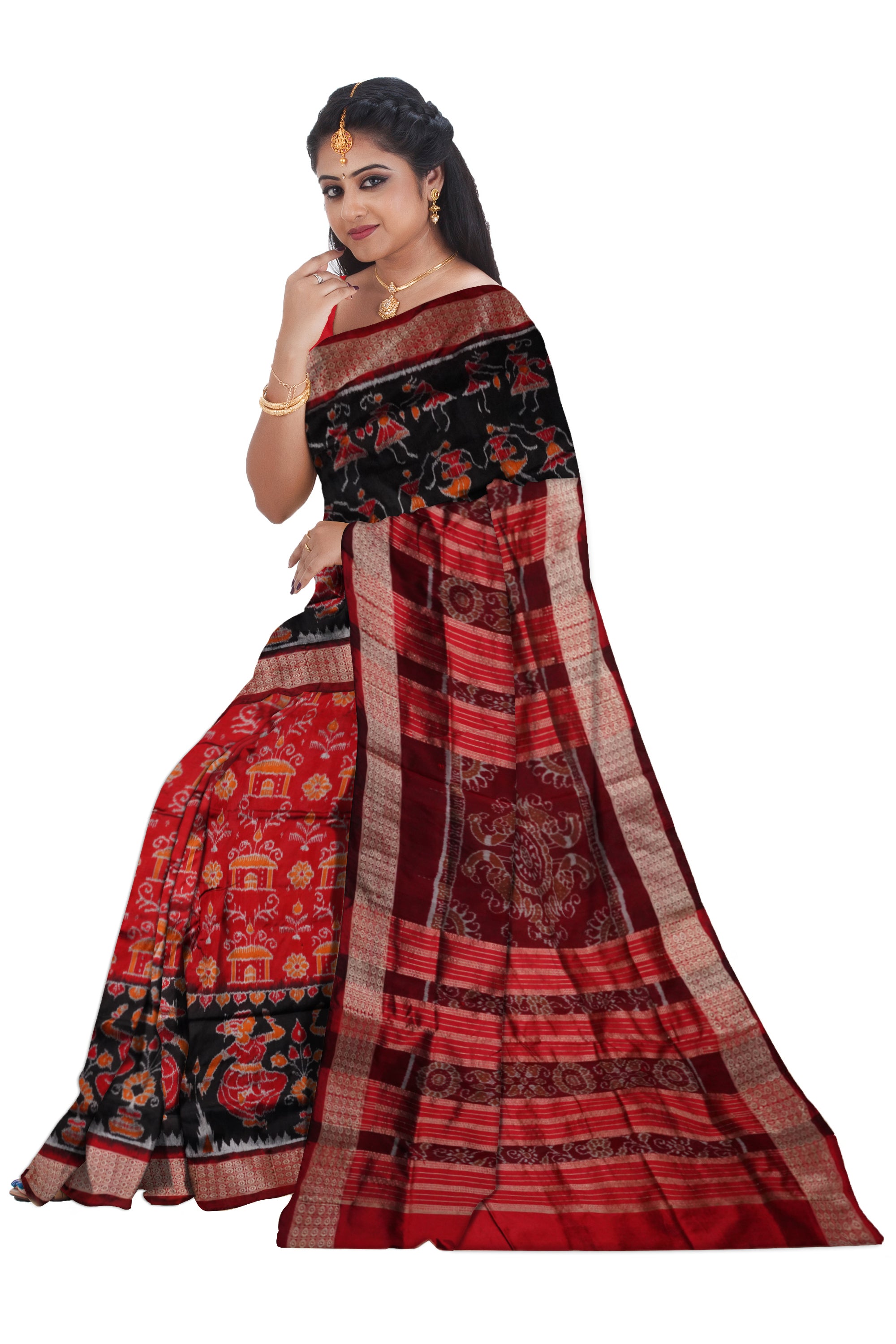 Nartaki with terrcotta pattern pata saree. - Koshali Arts & Crafts Enterprise